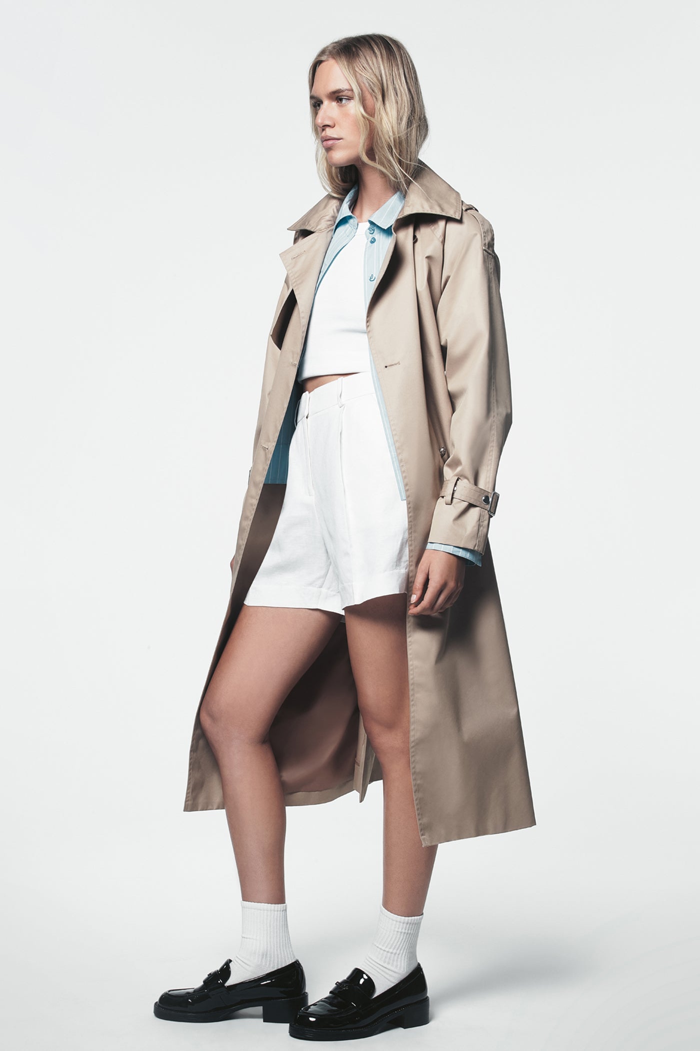 LONG DOUBLE BREASTED BELTED TRENCH - Image 4