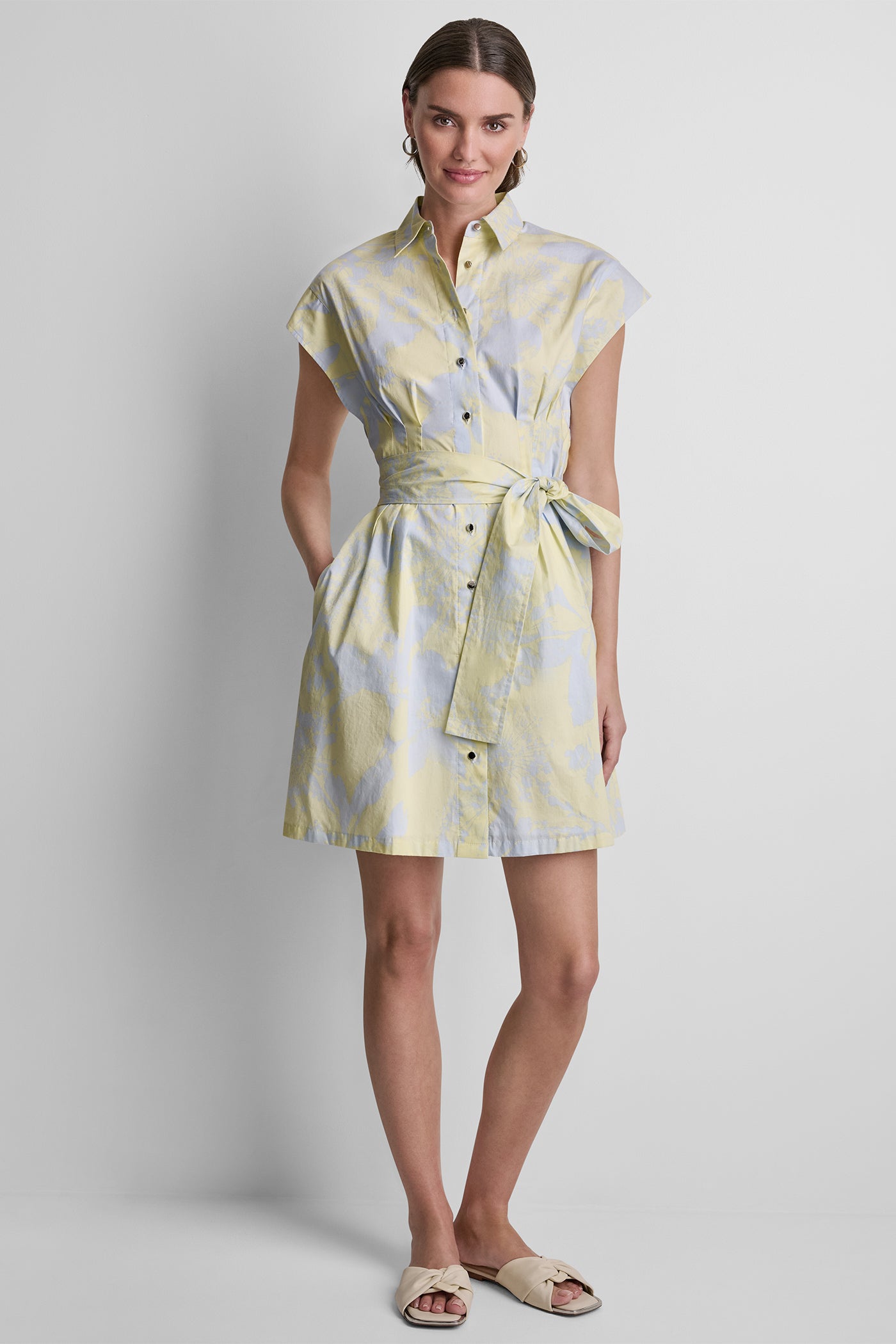 COTTON CAP SLEEVE MINI SHIRT DRESS - Image 5