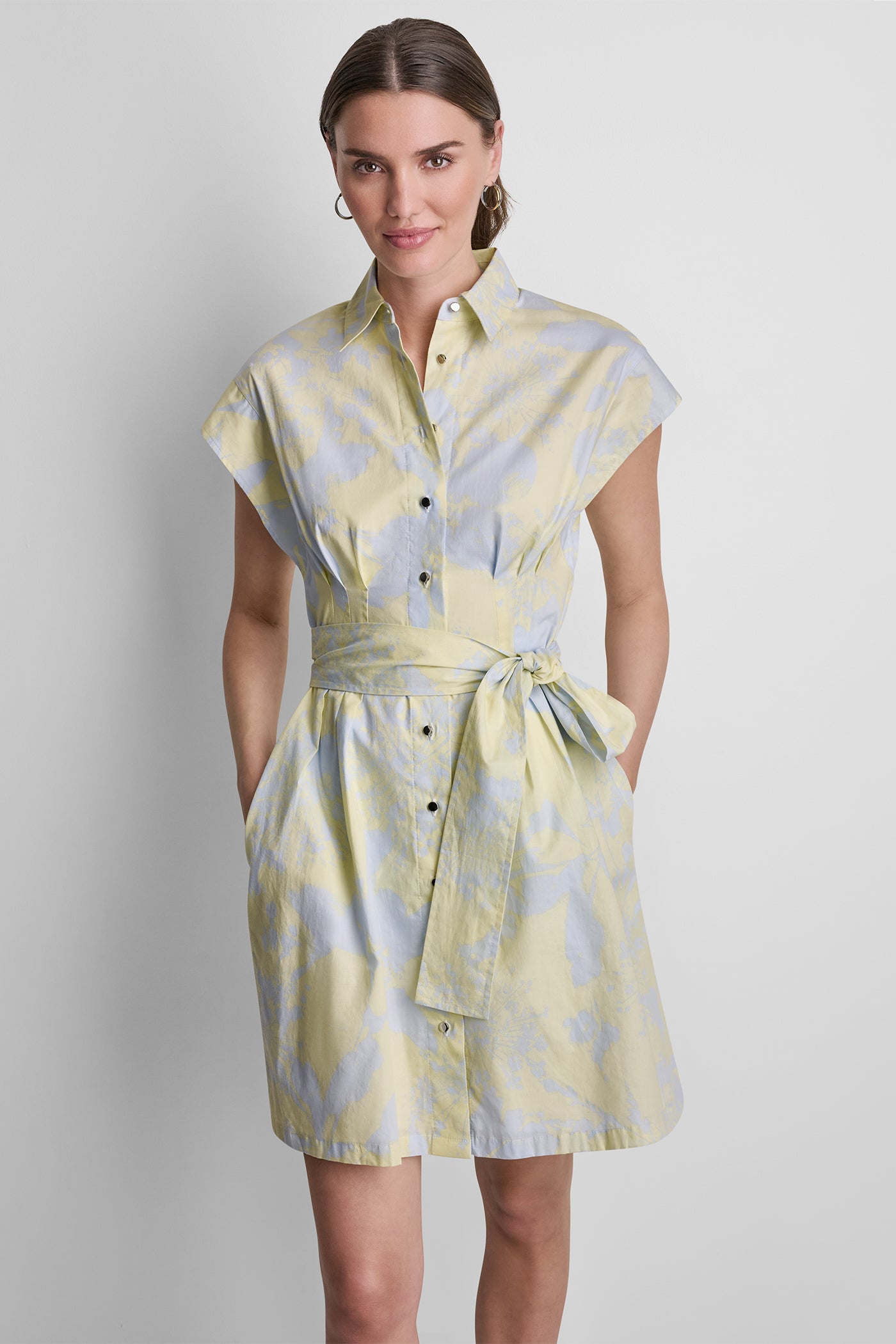 COTTON CAP SLEEVE MINI SHIRT DRESS - Image 2