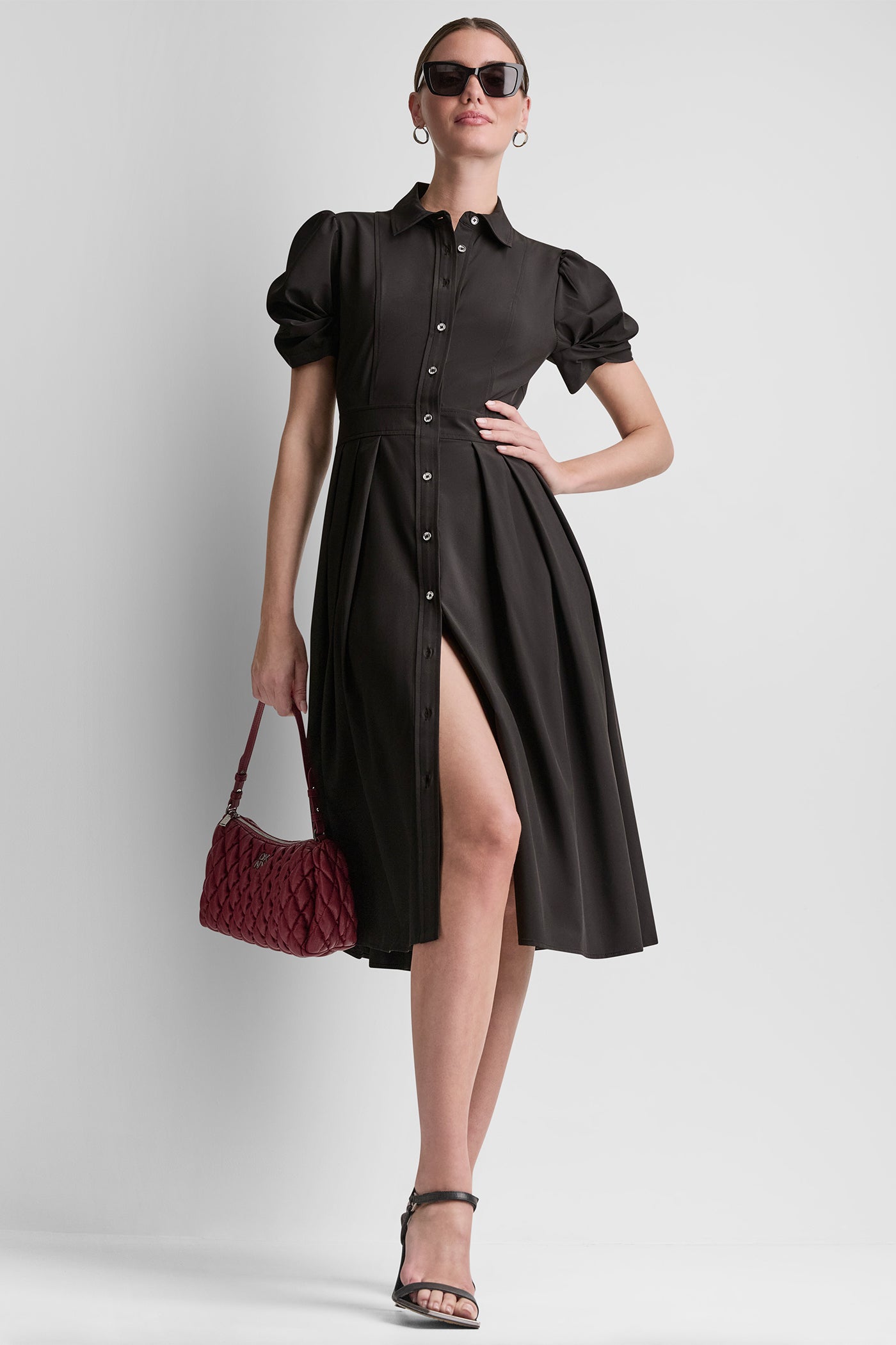MEMORY TAFFETA MIDI SHIRT DRESS