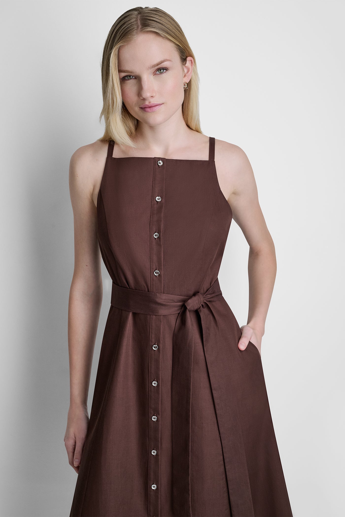 SLEEVELESS MIDI FIT & FLARE DRESS - Image 2