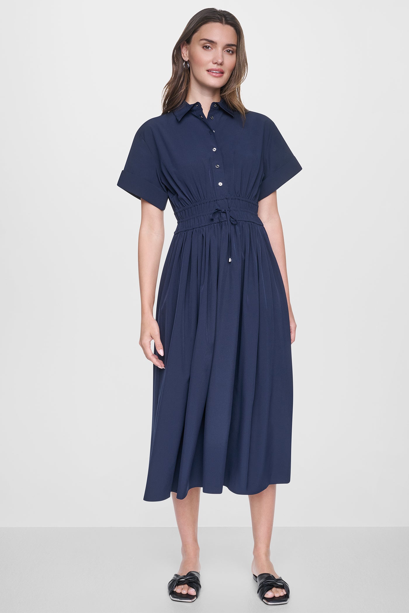 CAP SLEEVE MIDI COMMUTER SHIRT DRESS - Image 2