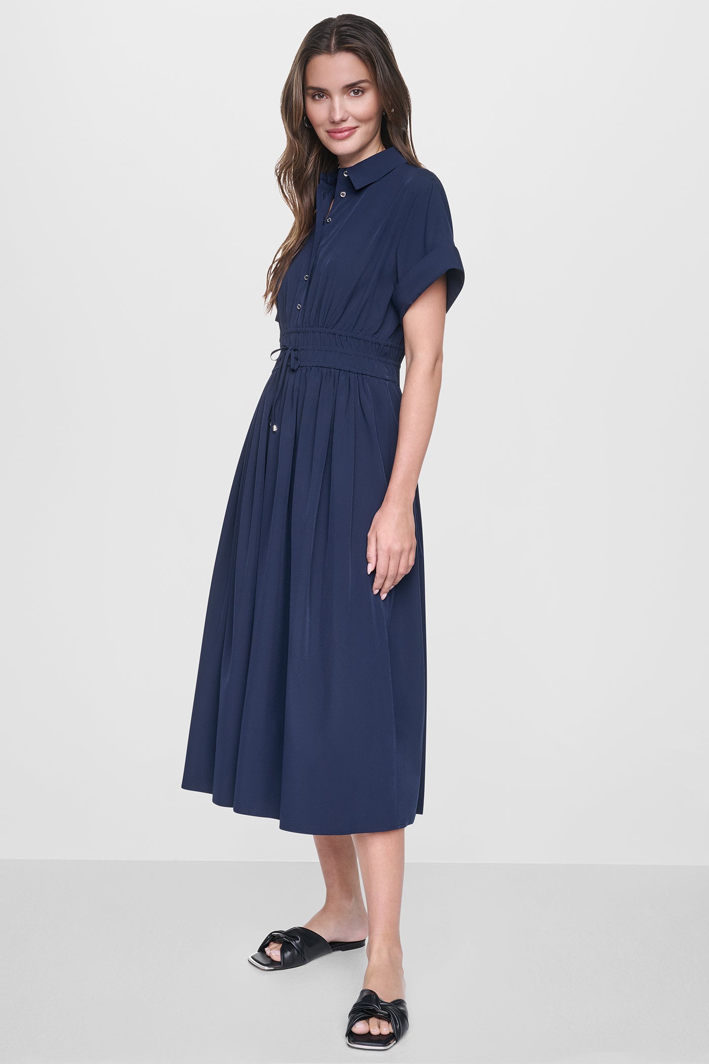 CAP SLEEVE MIDI COMMUTER SHIRT DRESS - Image 4