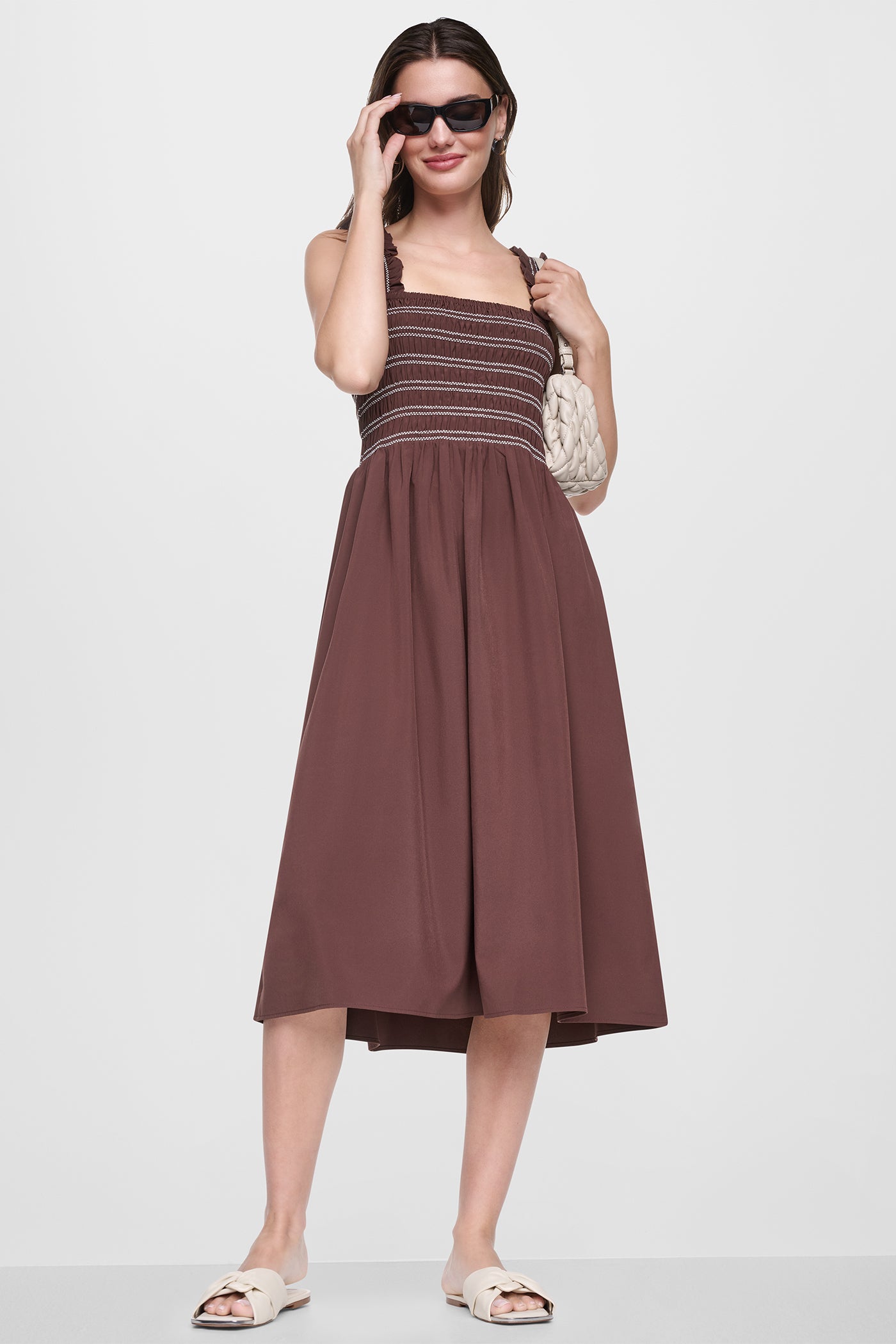 SLEEVELESS SMOCKED MIDI A-LINE DRESS - Image 7