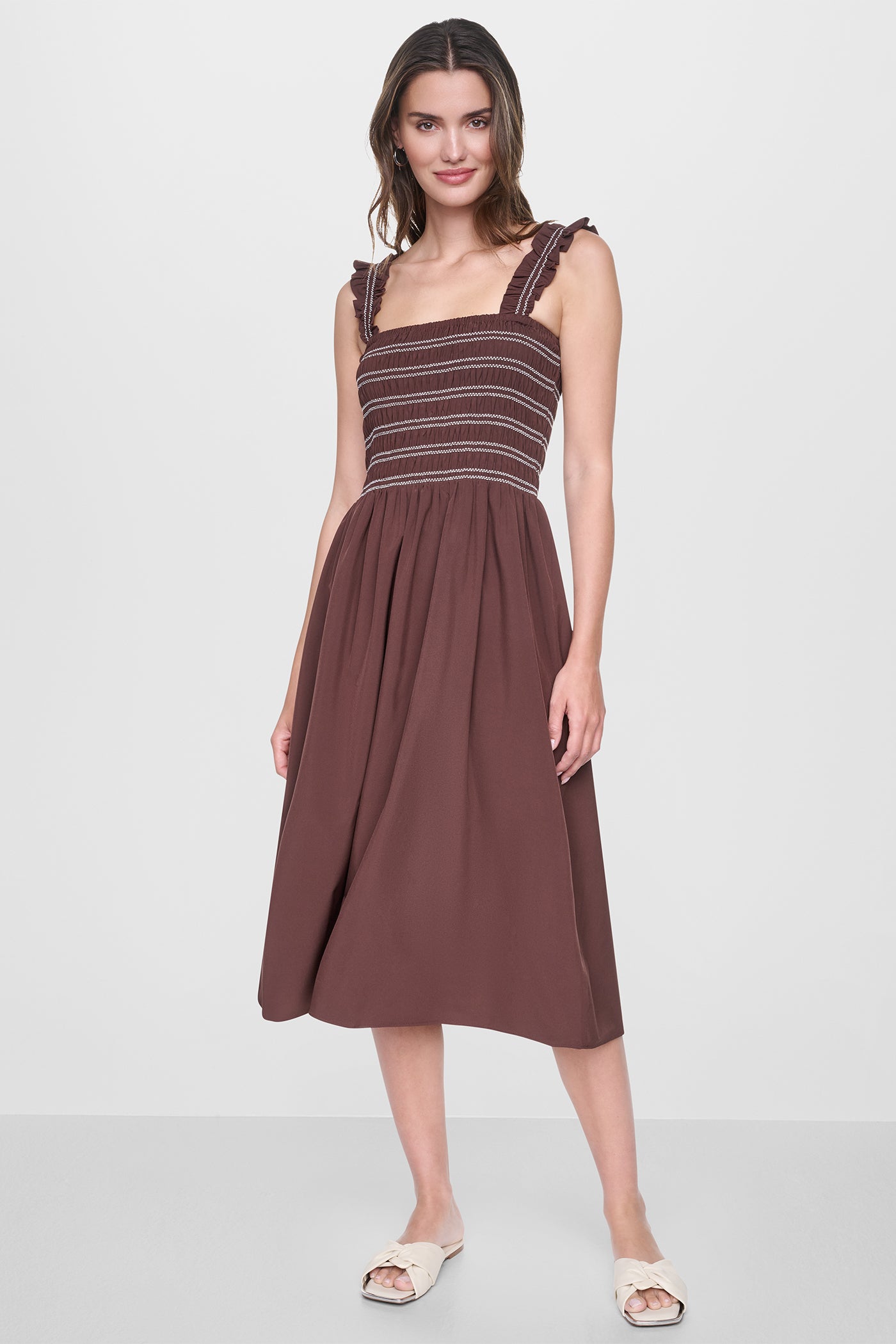 SLEEVELESS SMOCKED MIDI A-LINE DRESS - Image 8