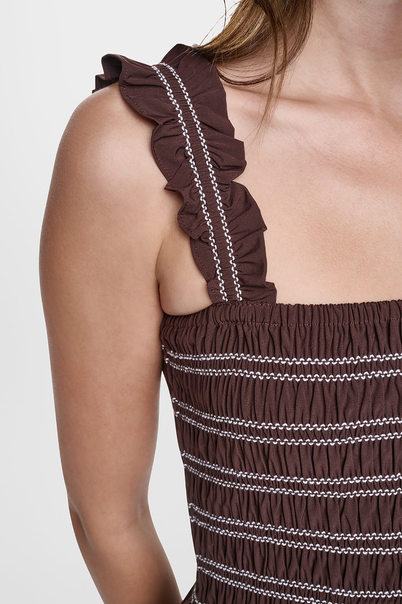 SLEEVELESS SMOCKED MIDI A-LINE DRESS - Image 6