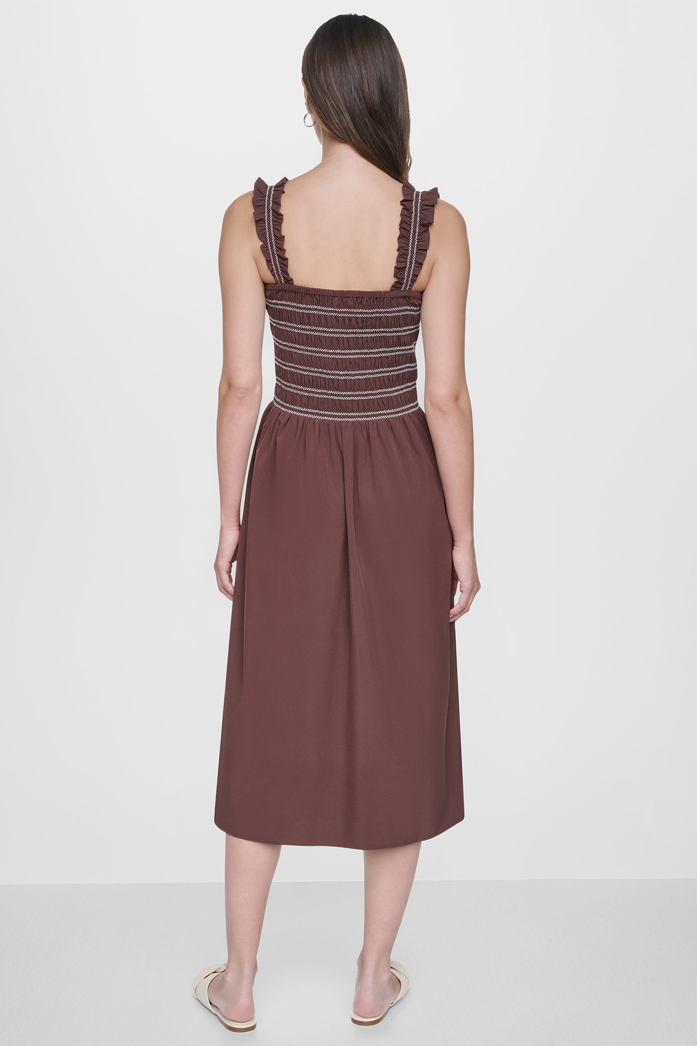 SLEEVELESS SMOCKED MIDI A-LINE DRESS - Image 4