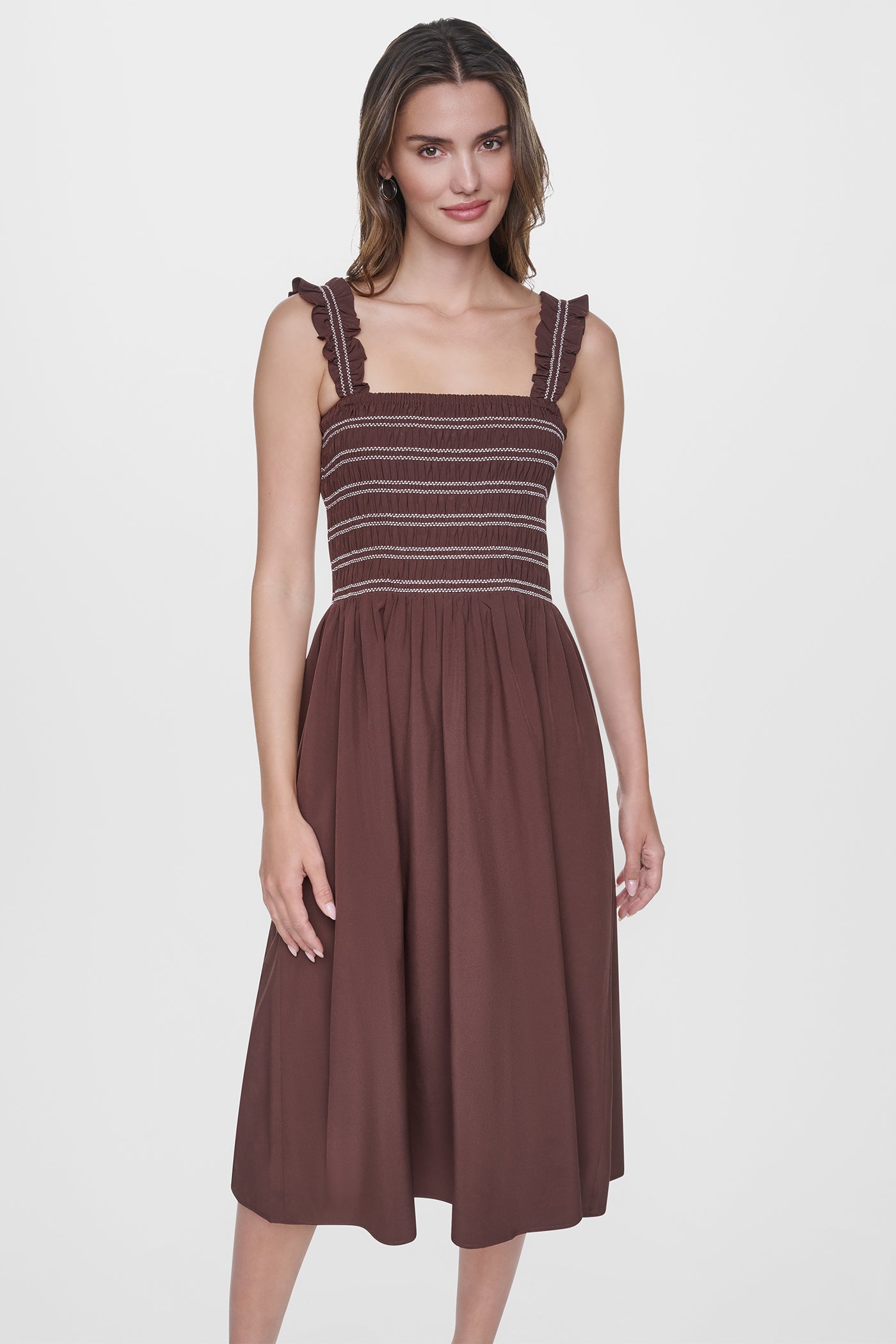 SLEEVELESS SMOCKED MIDI A-LINE DRESS - Image 2