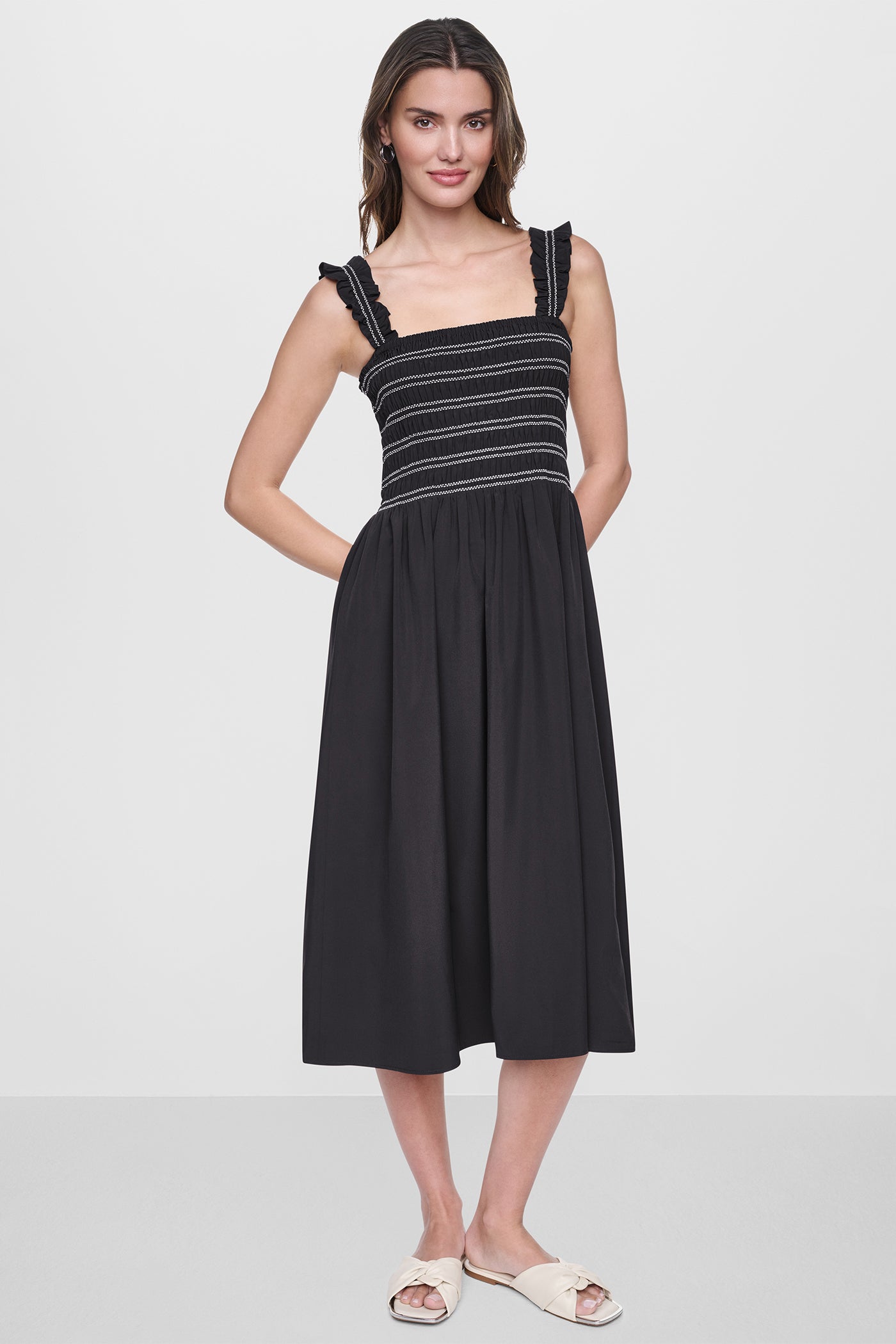 SLEEVELESS SMOCKED MIDI A-LINE DRESS - Image 2