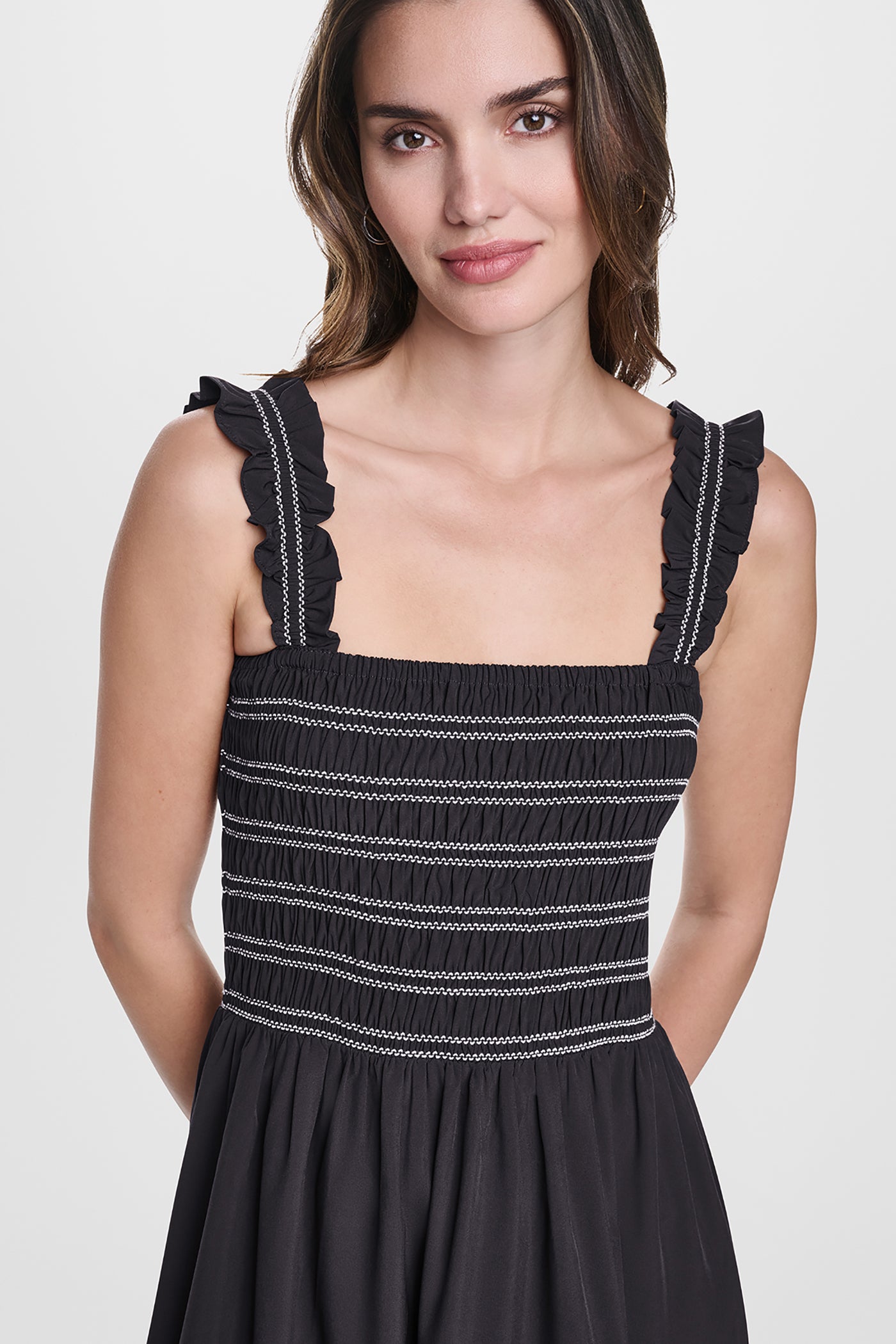 SLEEVELESS SMOCKED MIDI A-LINE DRESS - Image 5