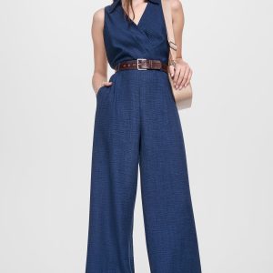 WRAP-EFFECT BELTED JUMPSUIT