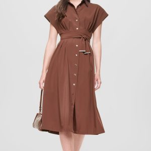 CAP SLEEVE MIDI SHIRT DRESS
