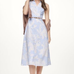 COTTON SLEEVELESS WRAP-EFFECT MIDI SHIRT DRESS
