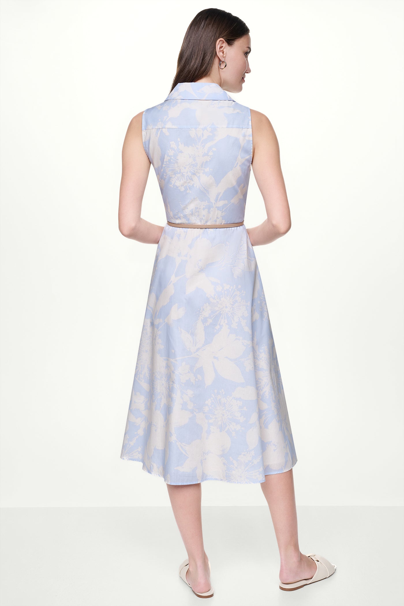 COTTON SLEEVELESS WRAP-EFFECT MIDI SHIRT DRESS - Image 3
