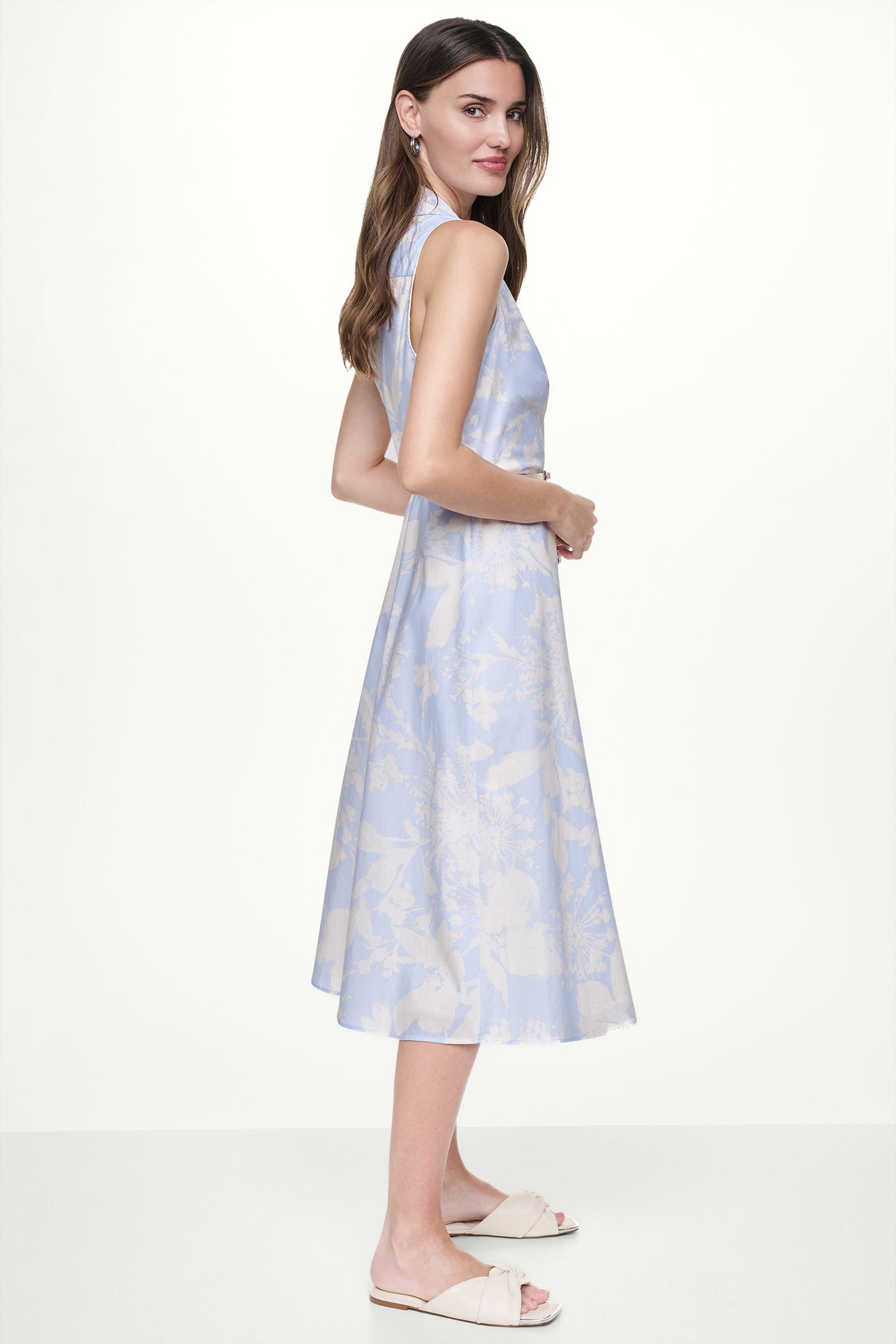 COTTON SLEEVELESS WRAP-EFFECT MIDI SHIRT DRESS - Image 4