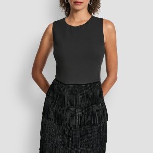 SLEEVELESS SHIFT DRESS WITH TIERED SKIRT
