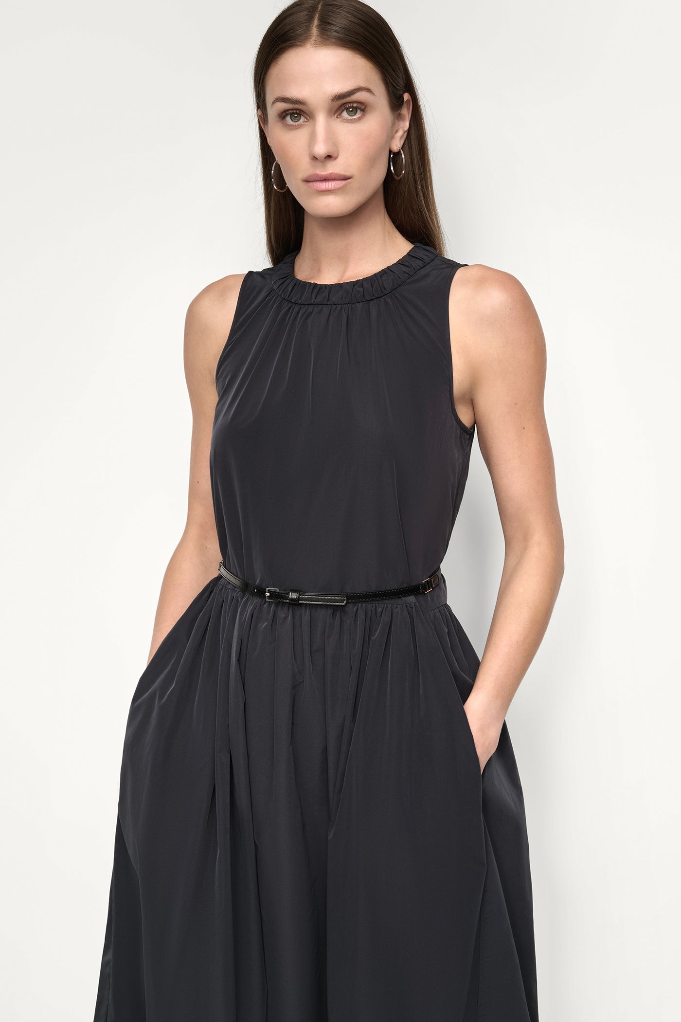 SLEEVELESS GATHERED MIDI A-LINE DRESS - Image 2