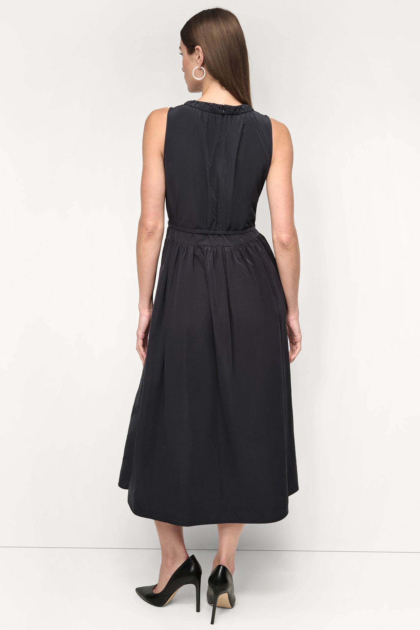 SLEEVELESS GATHERED MIDI A-LINE DRESS - Image 3
