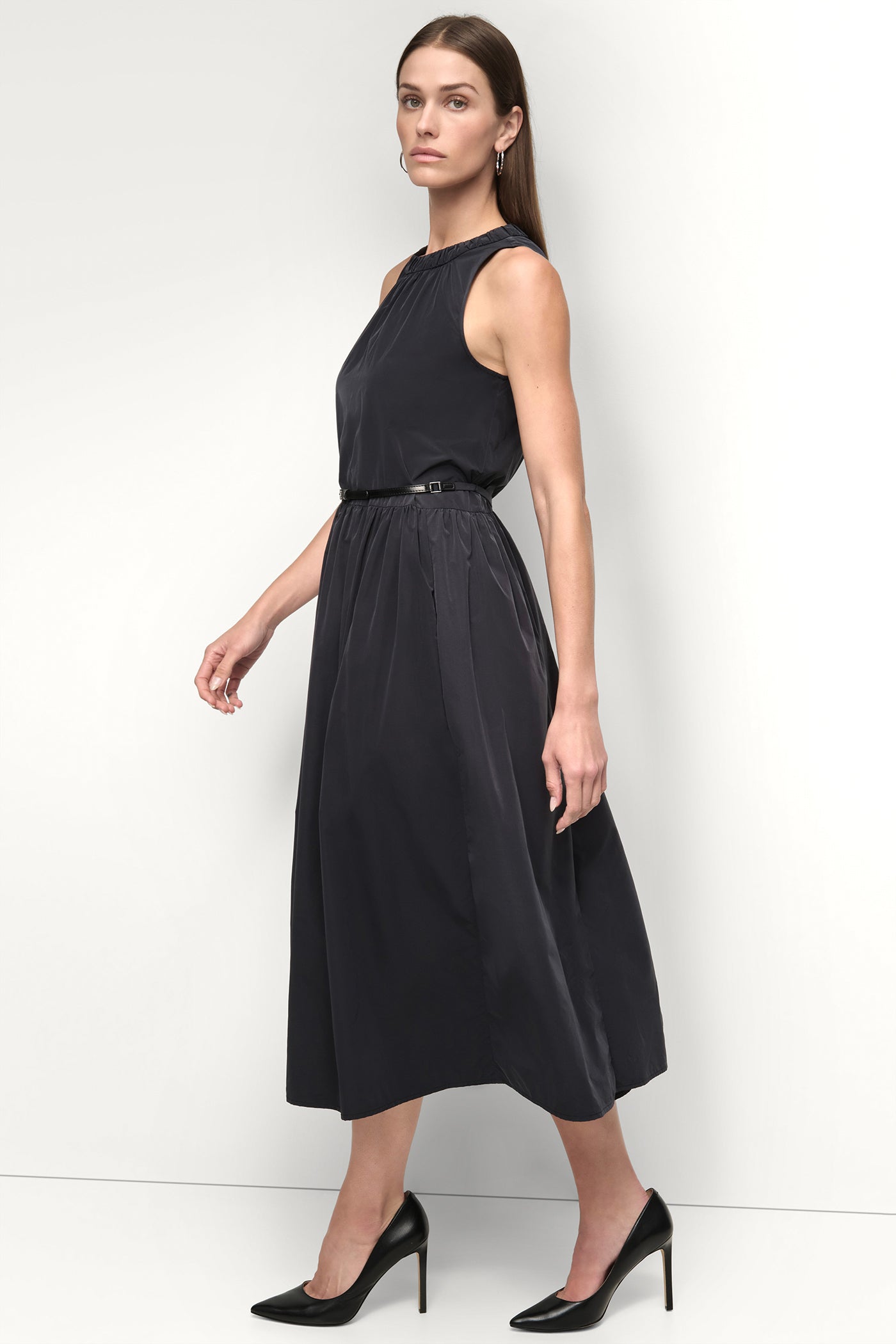 SLEEVELESS GATHERED MIDI A-LINE DRESS - Image 4
