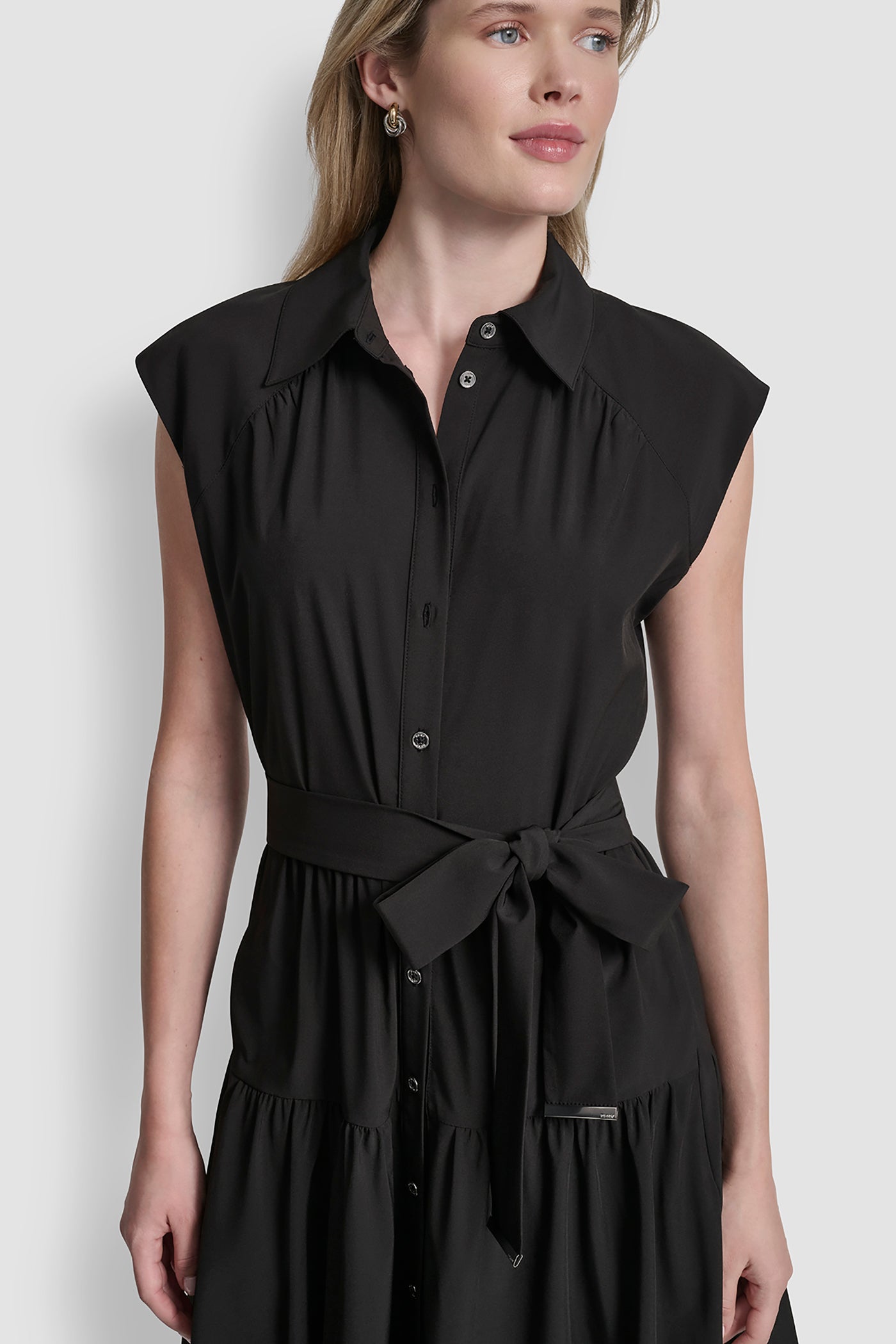 CAP-SLEEVE FIT & FLARE MIDI SHIRT DRESS - Image 5