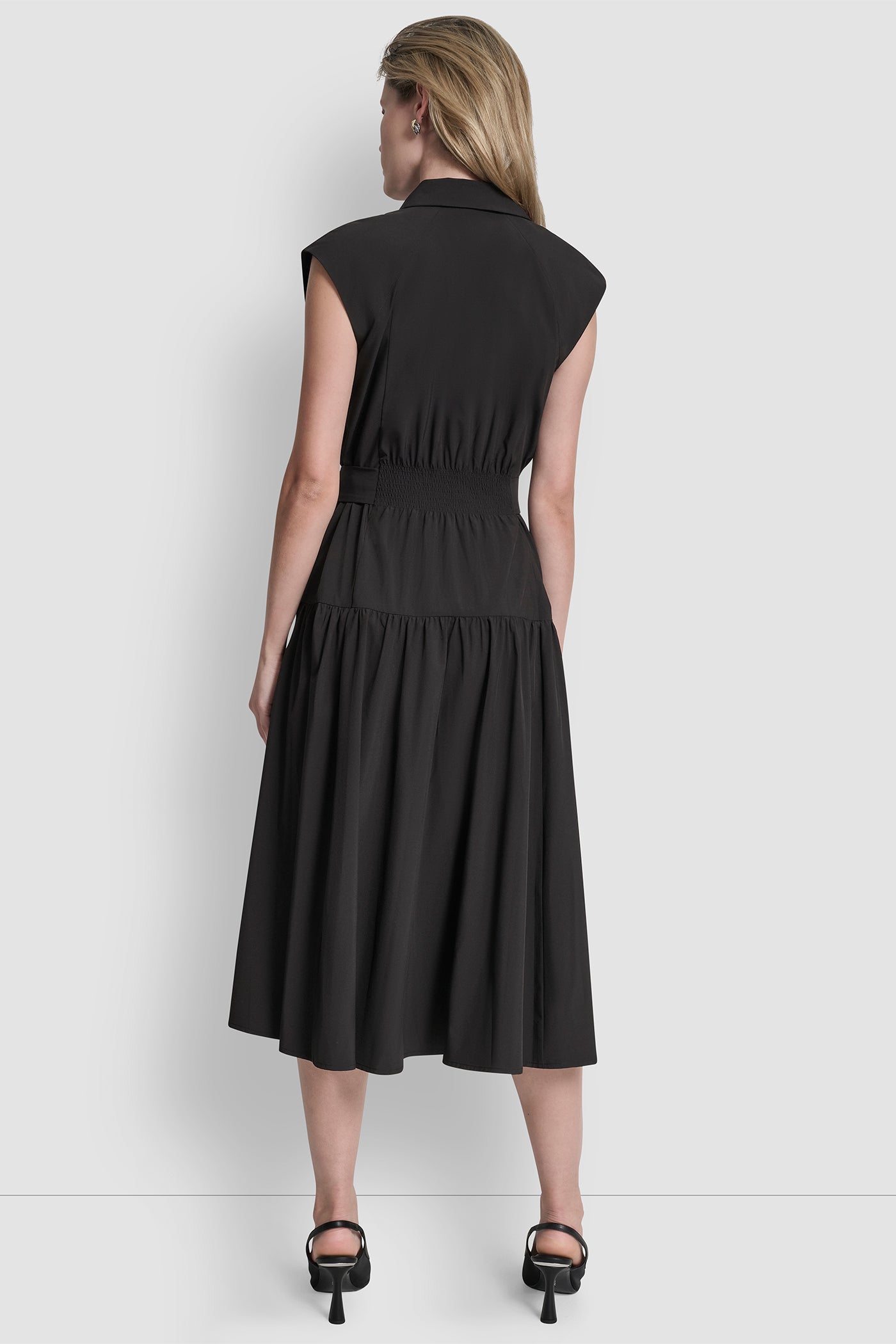 CAP-SLEEVE FIT & FLARE MIDI SHIRT DRESS - Image 3