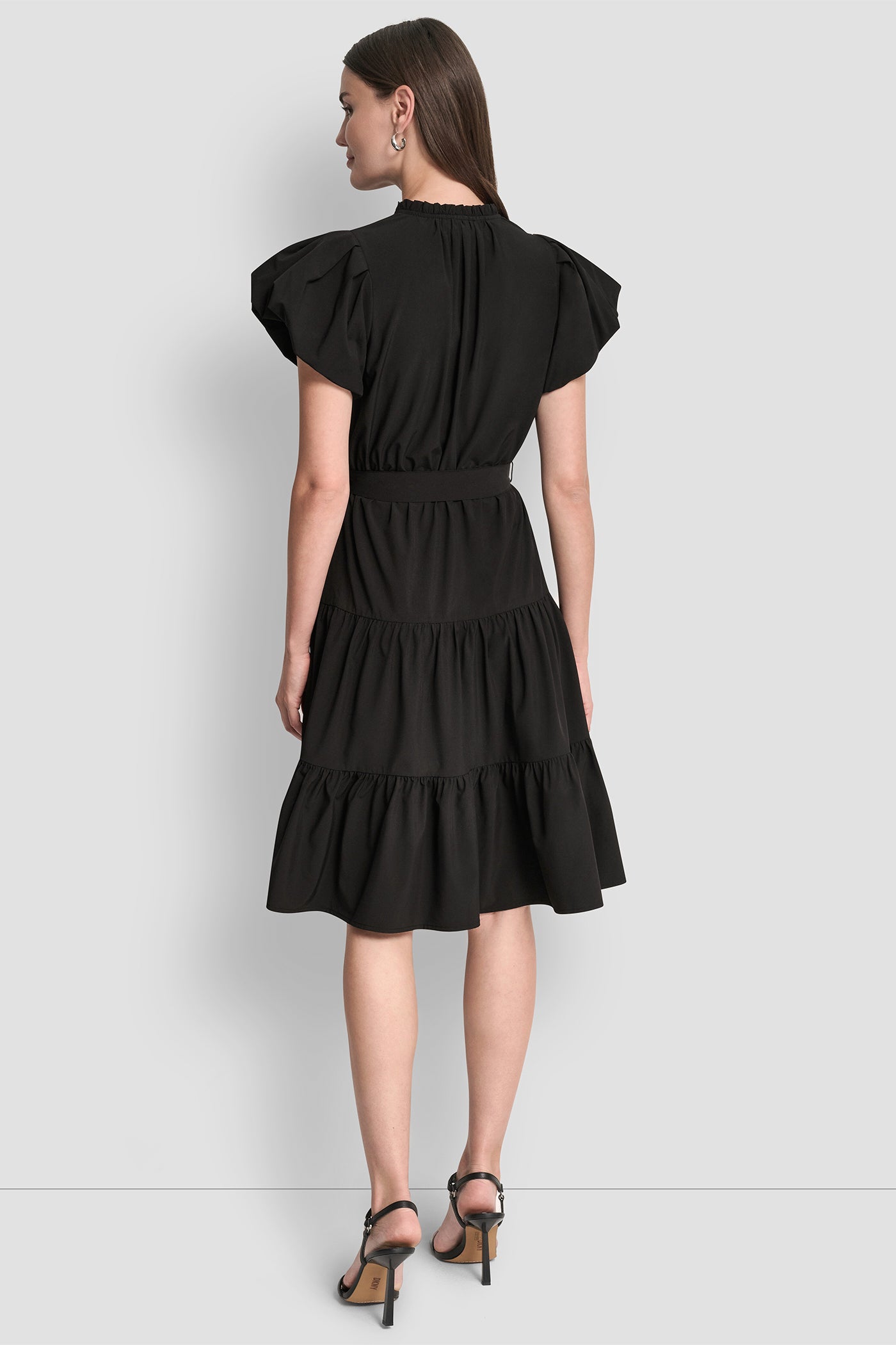 PUFF SLEEVE V-NECK FIT & FLARE DRESS - Image 3