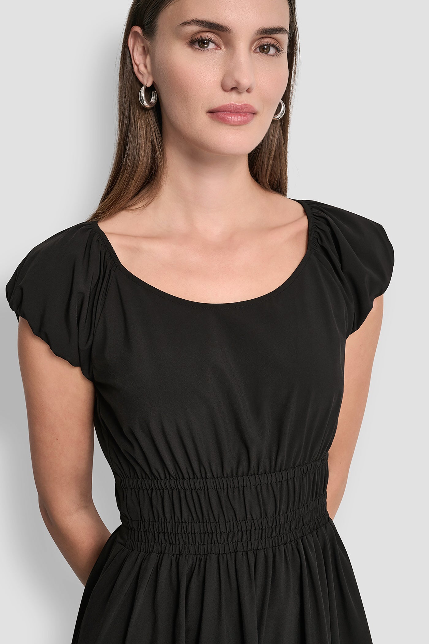 PUFF SLEEVE FIT & FLARE MIDI DRESS - Image 6