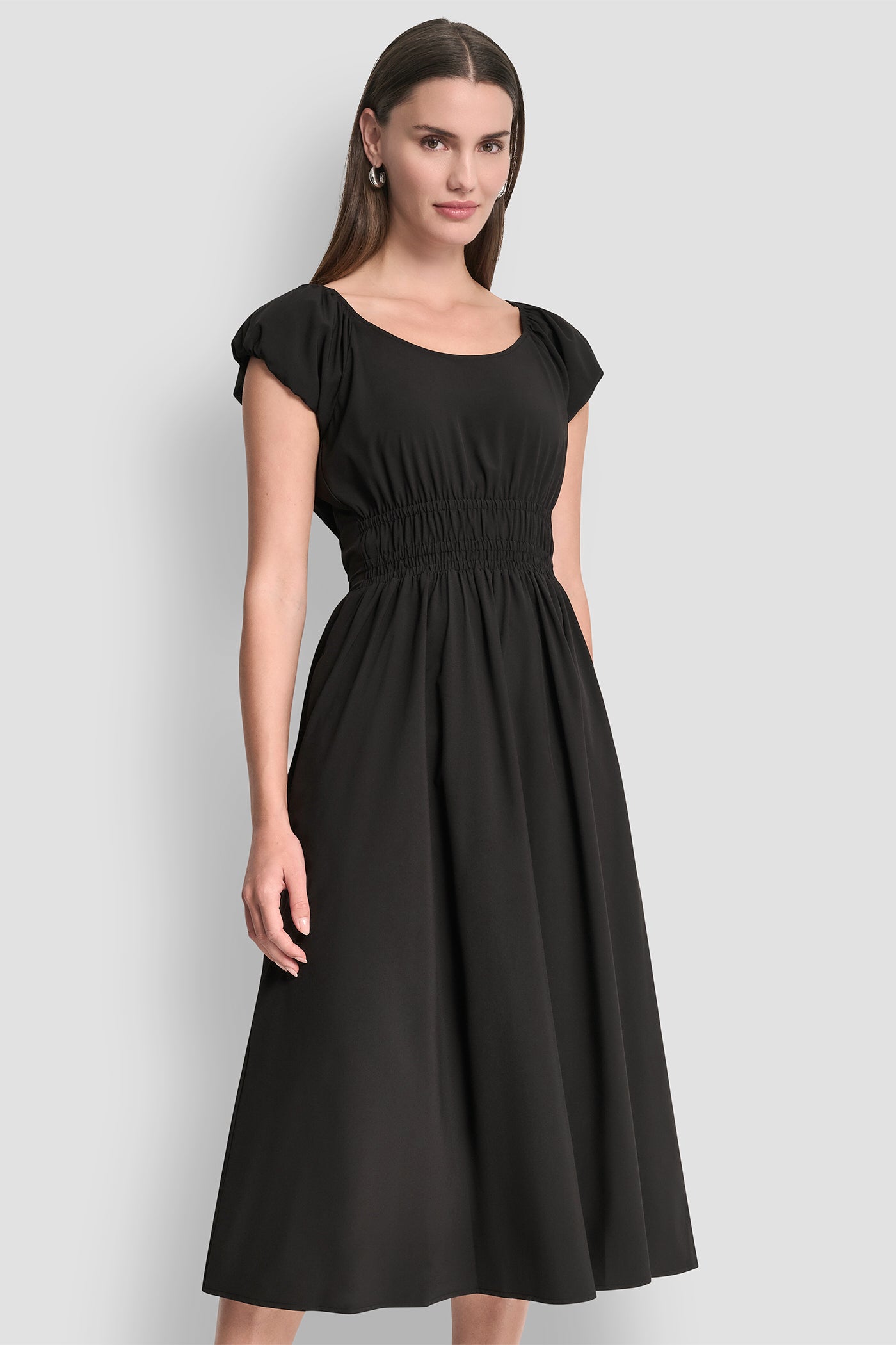 PUFF SLEEVE FIT & FLARE MIDI DRESS - Image 2