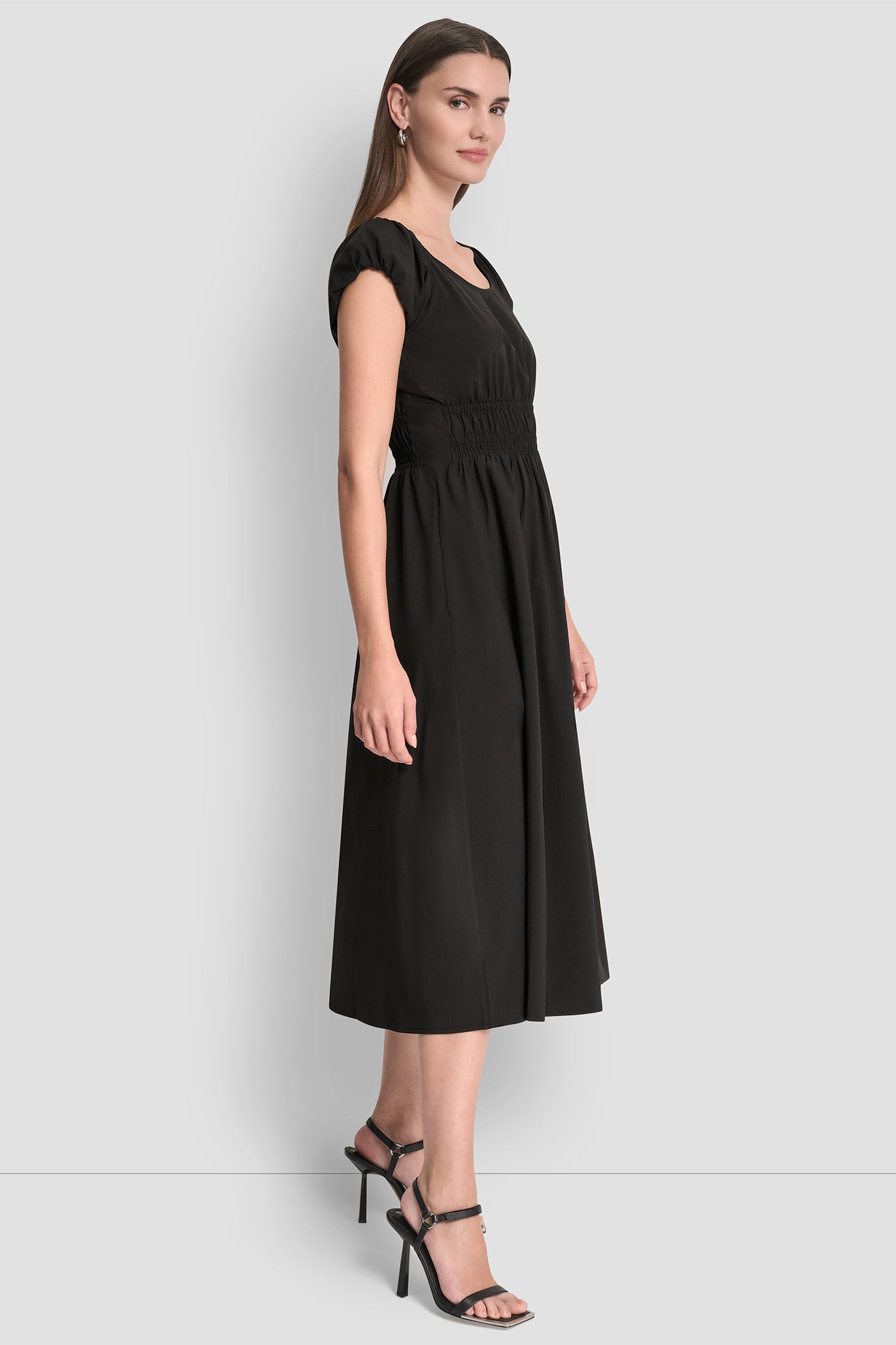 PUFF SLEEVE FIT & FLARE MIDI DRESS - Image 4