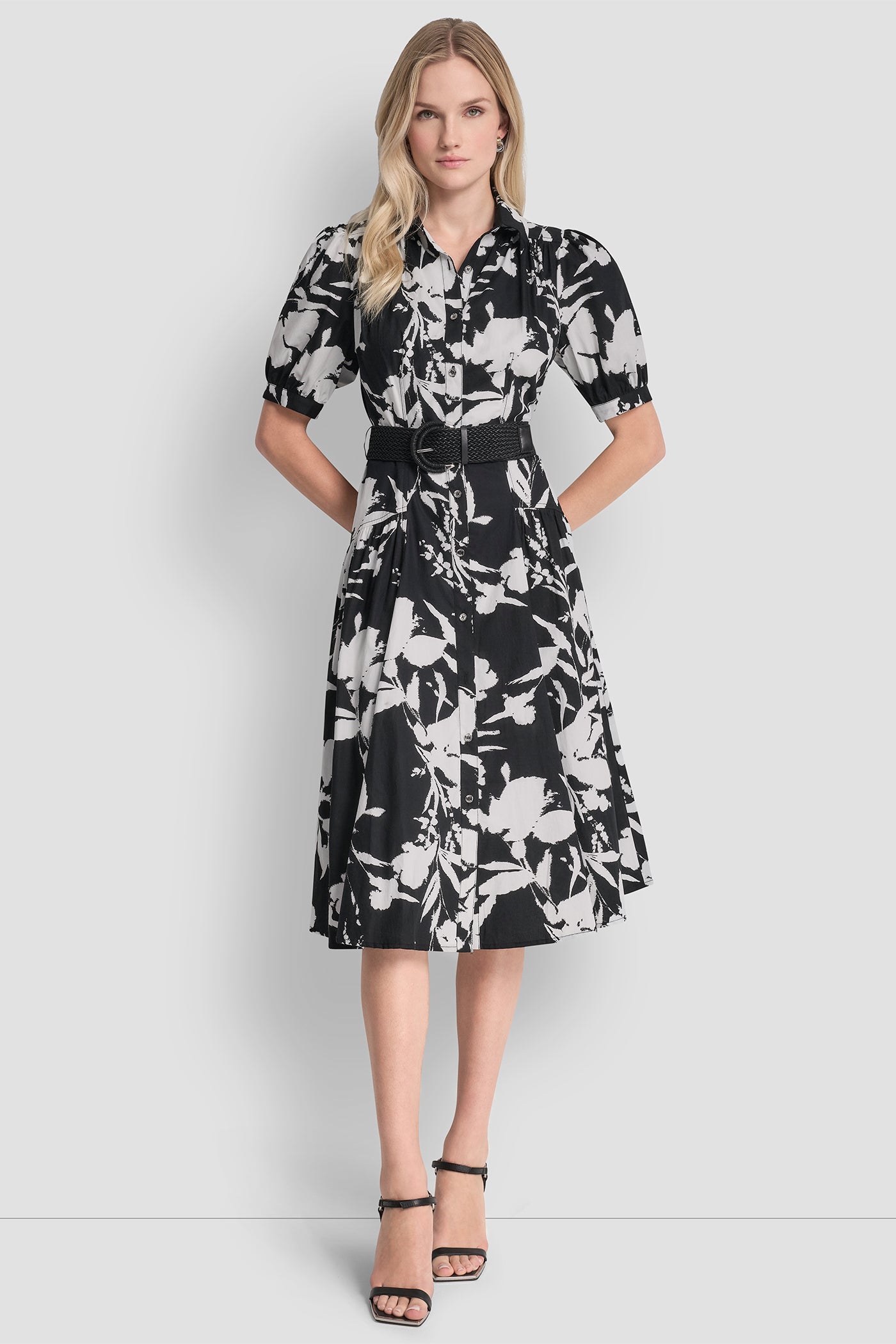 DROP-WAIST MIDI SHIRT DRESS