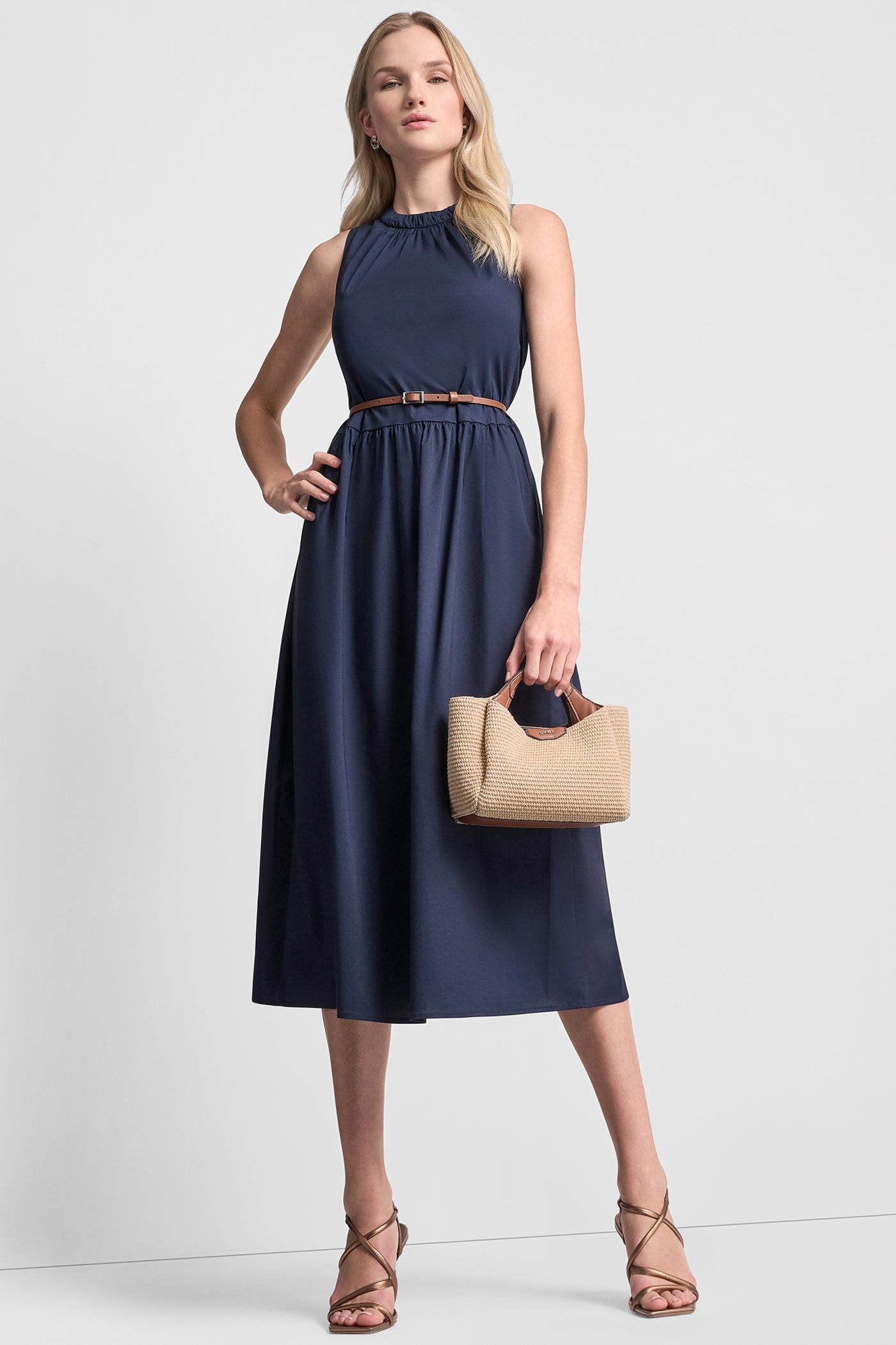 SLEEVELESS GATHERED MIDI A-LINE DRESS - Image 5