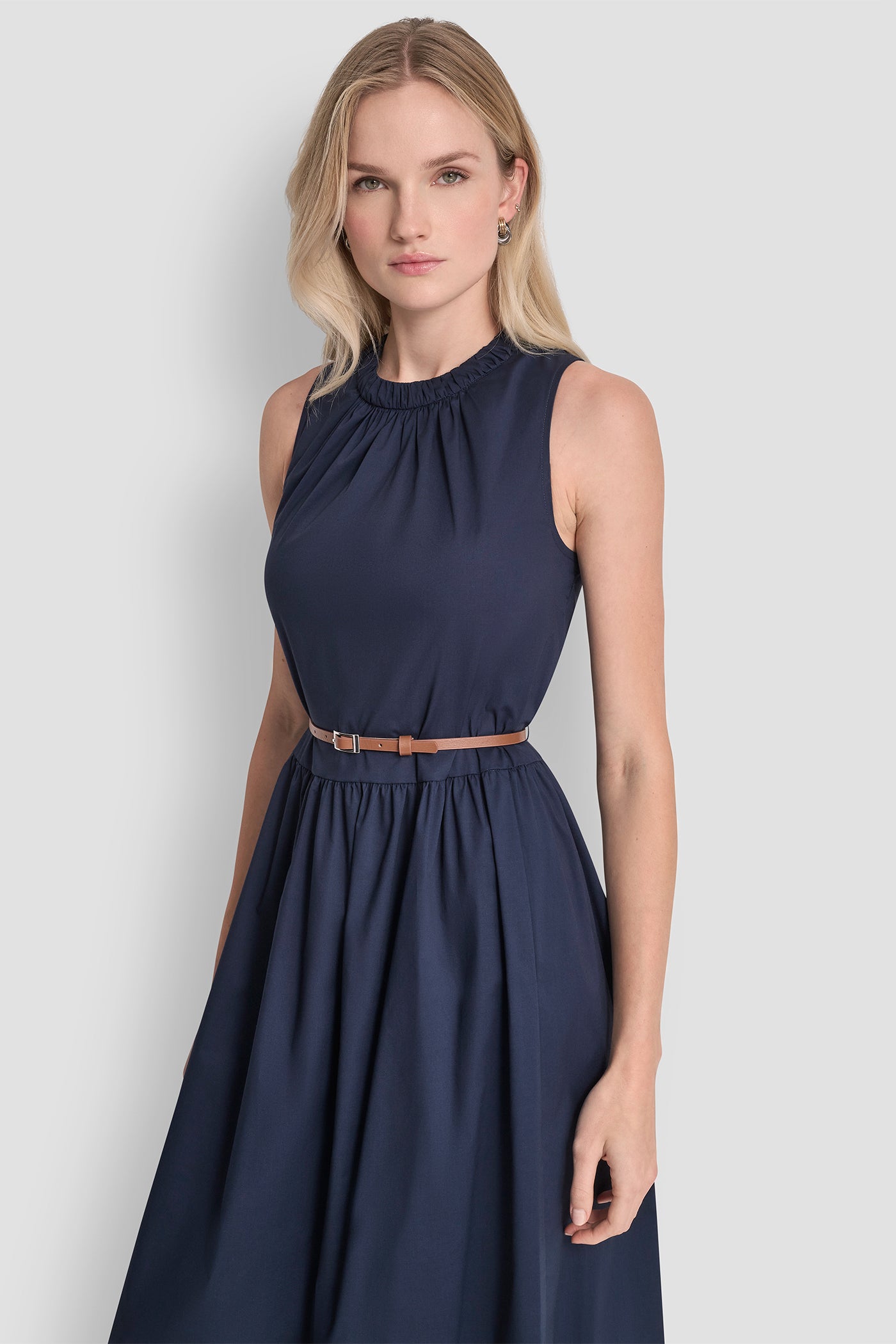 SLEEVELESS GATHERED MIDI A-LINE DRESS - Image 2