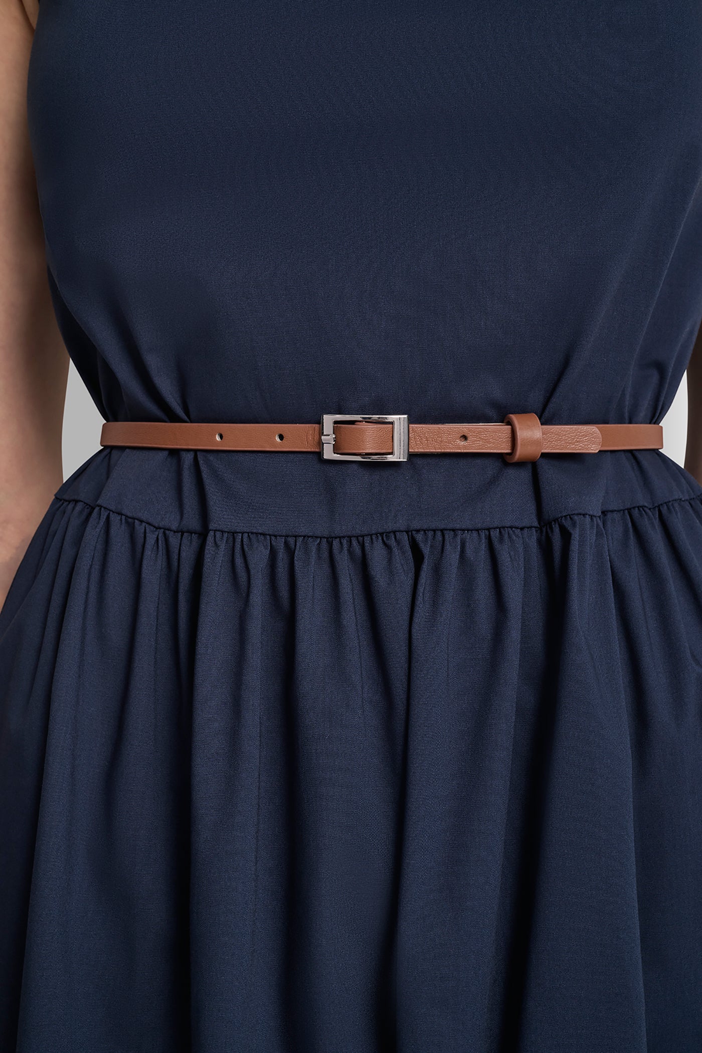 SLEEVELESS GATHERED MIDI A-LINE DRESS - Image 4