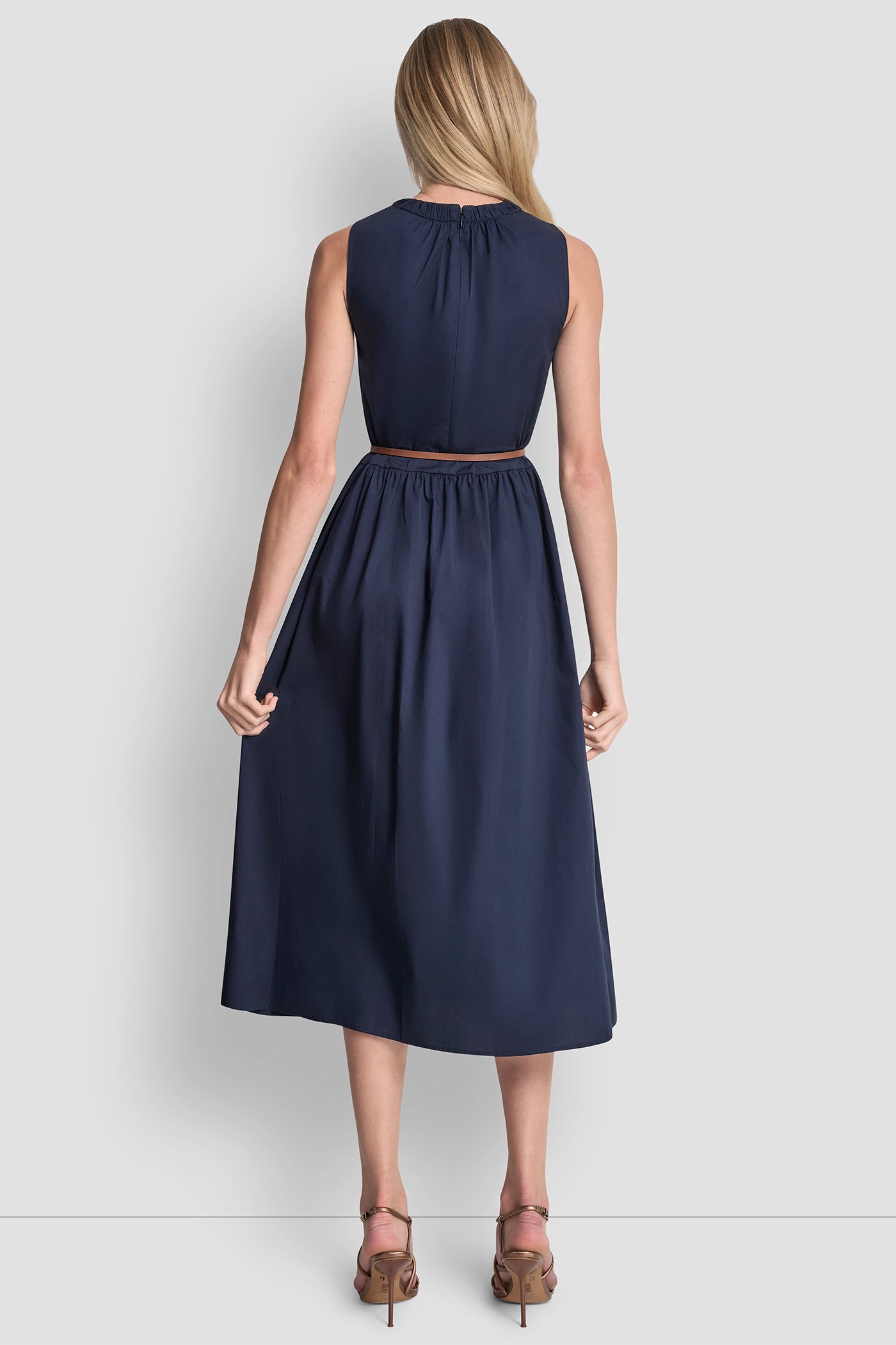 SLEEVELESS GATHERED MIDI A-LINE DRESS - Image 3