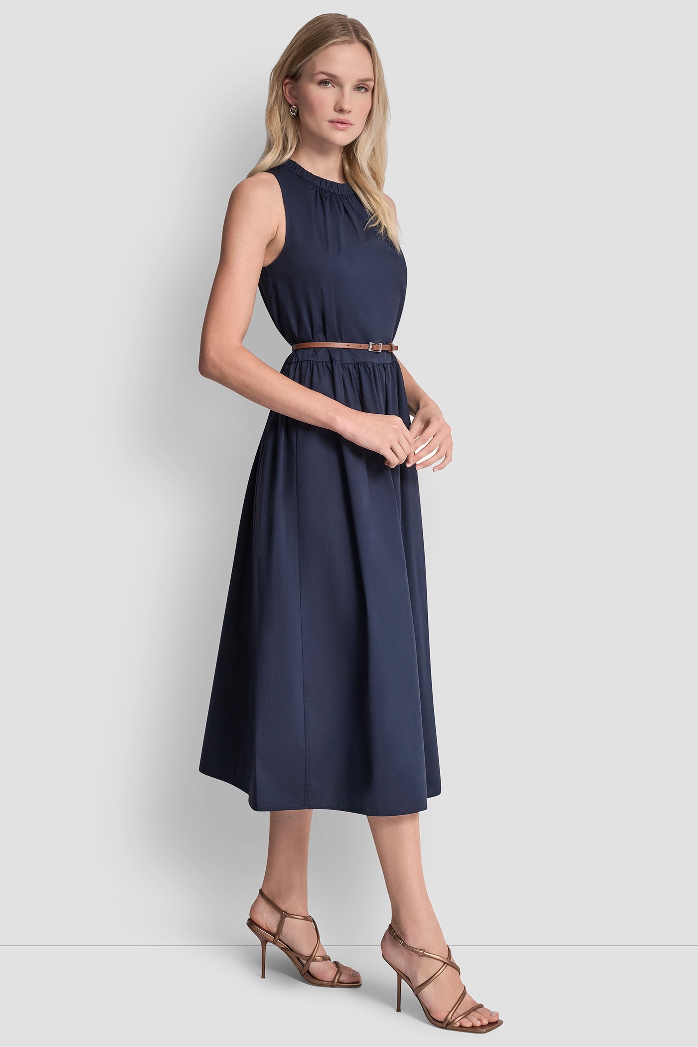 SLEEVELESS GATHERED MIDI A-LINE DRESS - Image 6