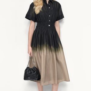 SHORT SLEEVE OMBRÉ MIDI SHIRT DRESS