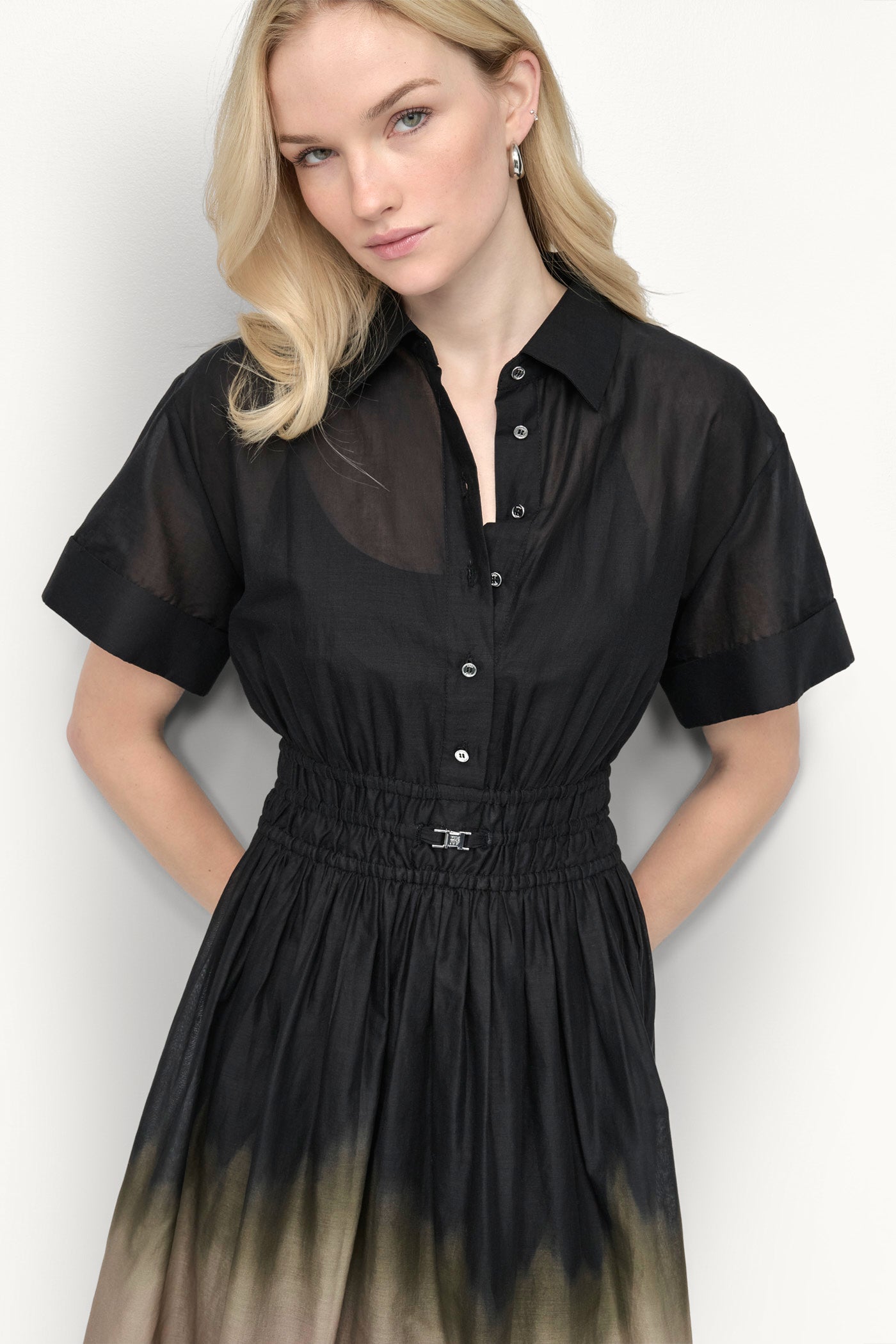 SHORT SLEEVE OMBRÉ MIDI SHIRT DRESS - Image 2