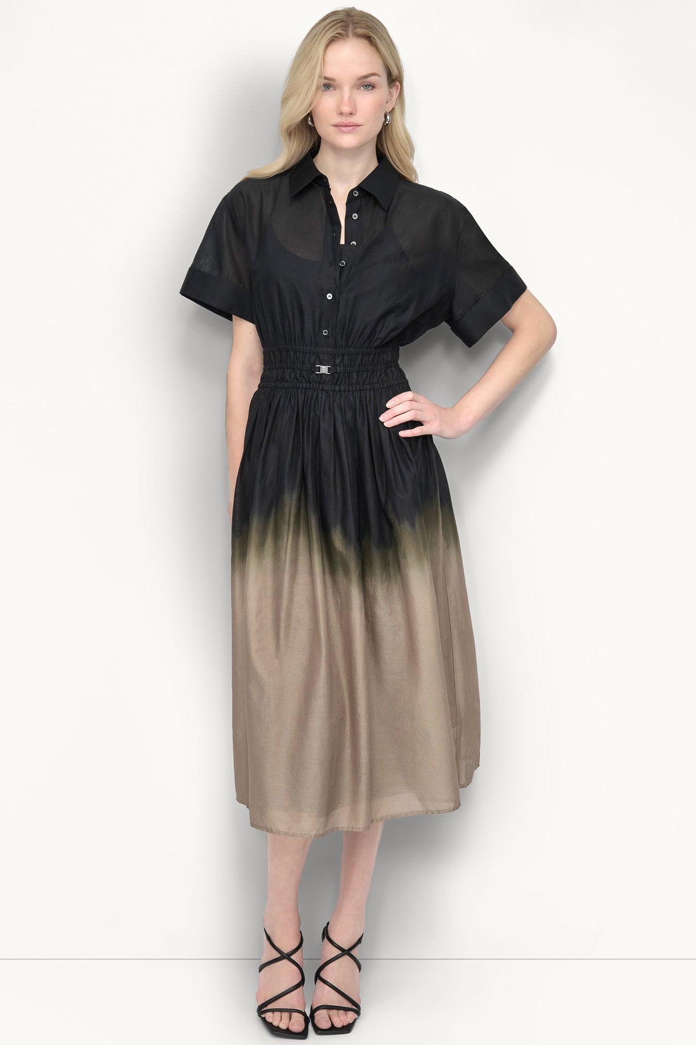 SHORT SLEEVE OMBRÉ MIDI SHIRT DRESS - Image 5