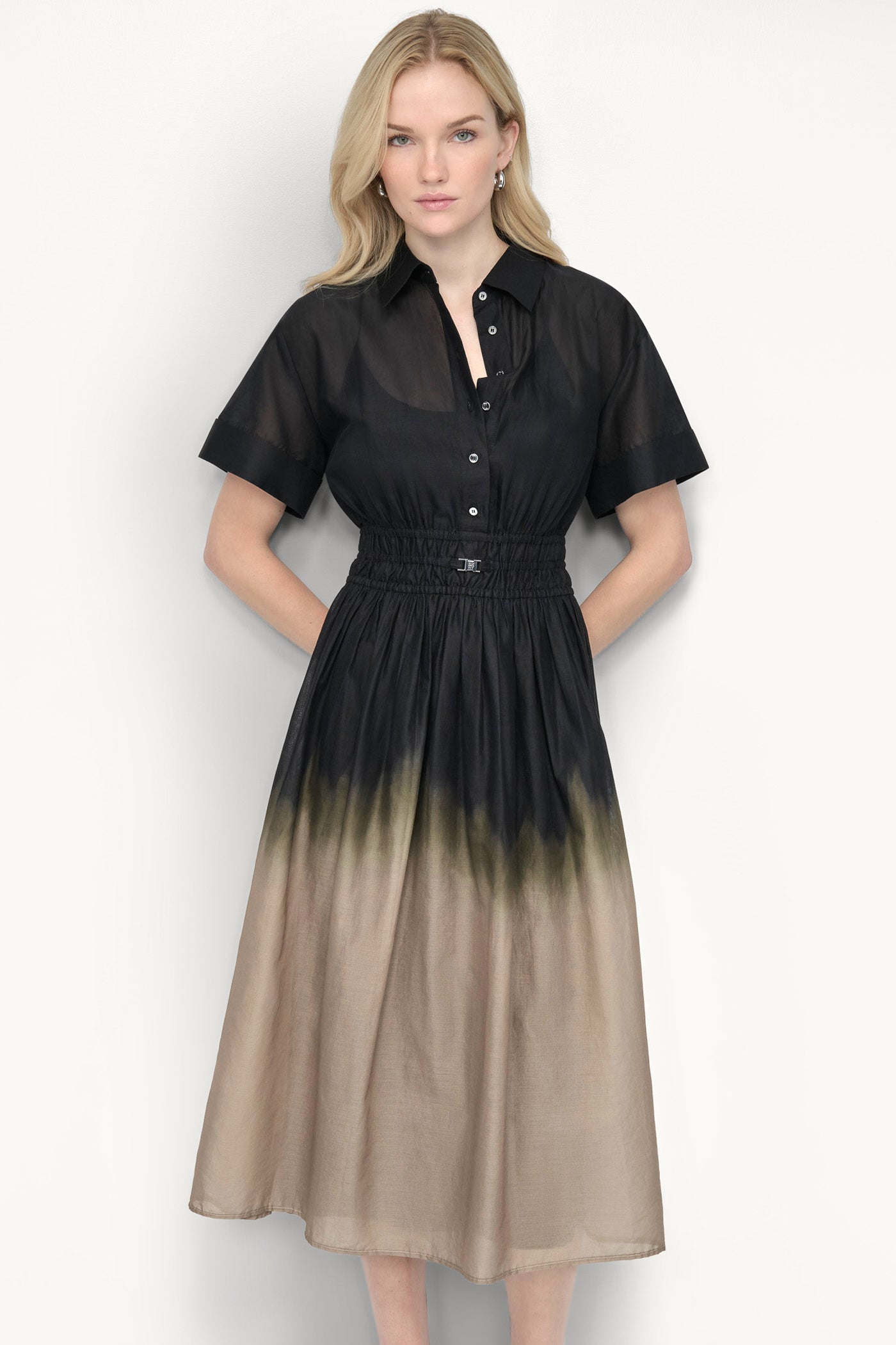 SHORT SLEEVE OMBRÉ MIDI SHIRT DRESS - Image 6