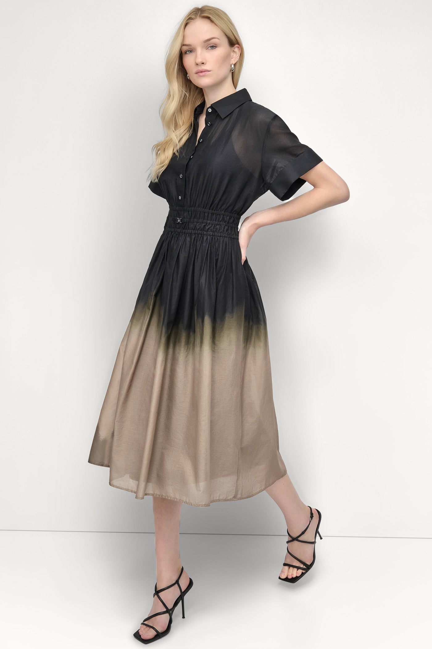 SHORT SLEEVE OMBRÉ MIDI SHIRT DRESS - Image 4