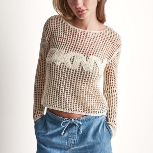 CROCHET OPEN-STITCH LOGO SWEATER