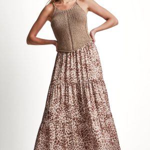 TIERED SATIN PRINTED SKIRT