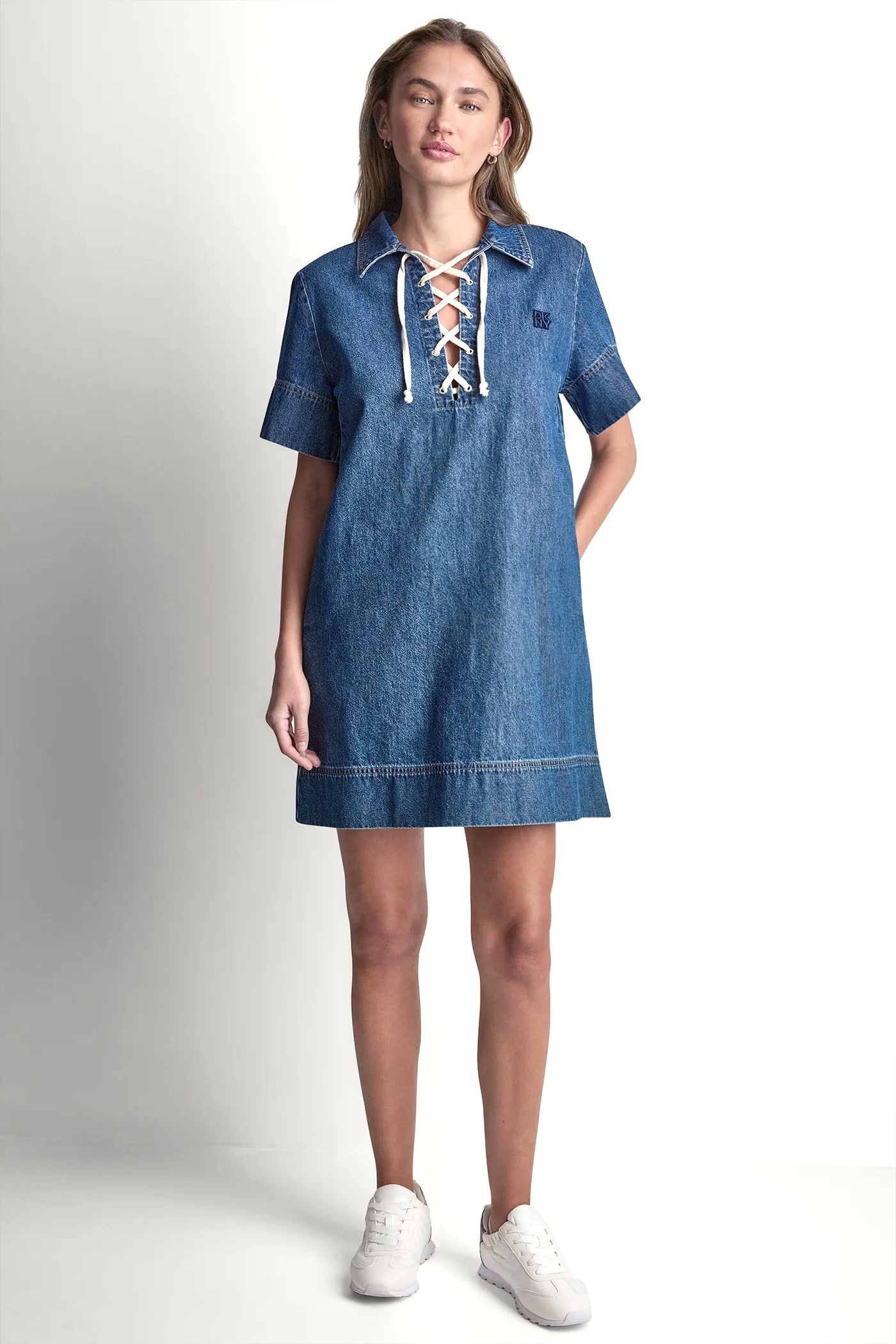 LACE UP DENIM SHIFT DRESS - Image 5