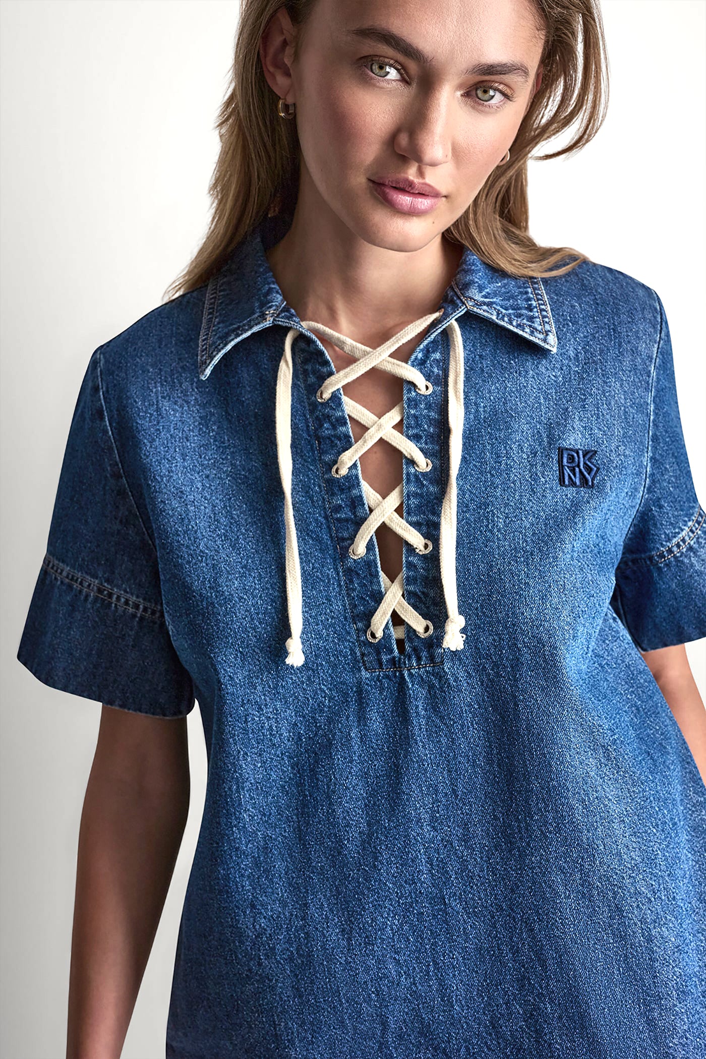 LACE UP DENIM SHIFT DRESS - Image 2
