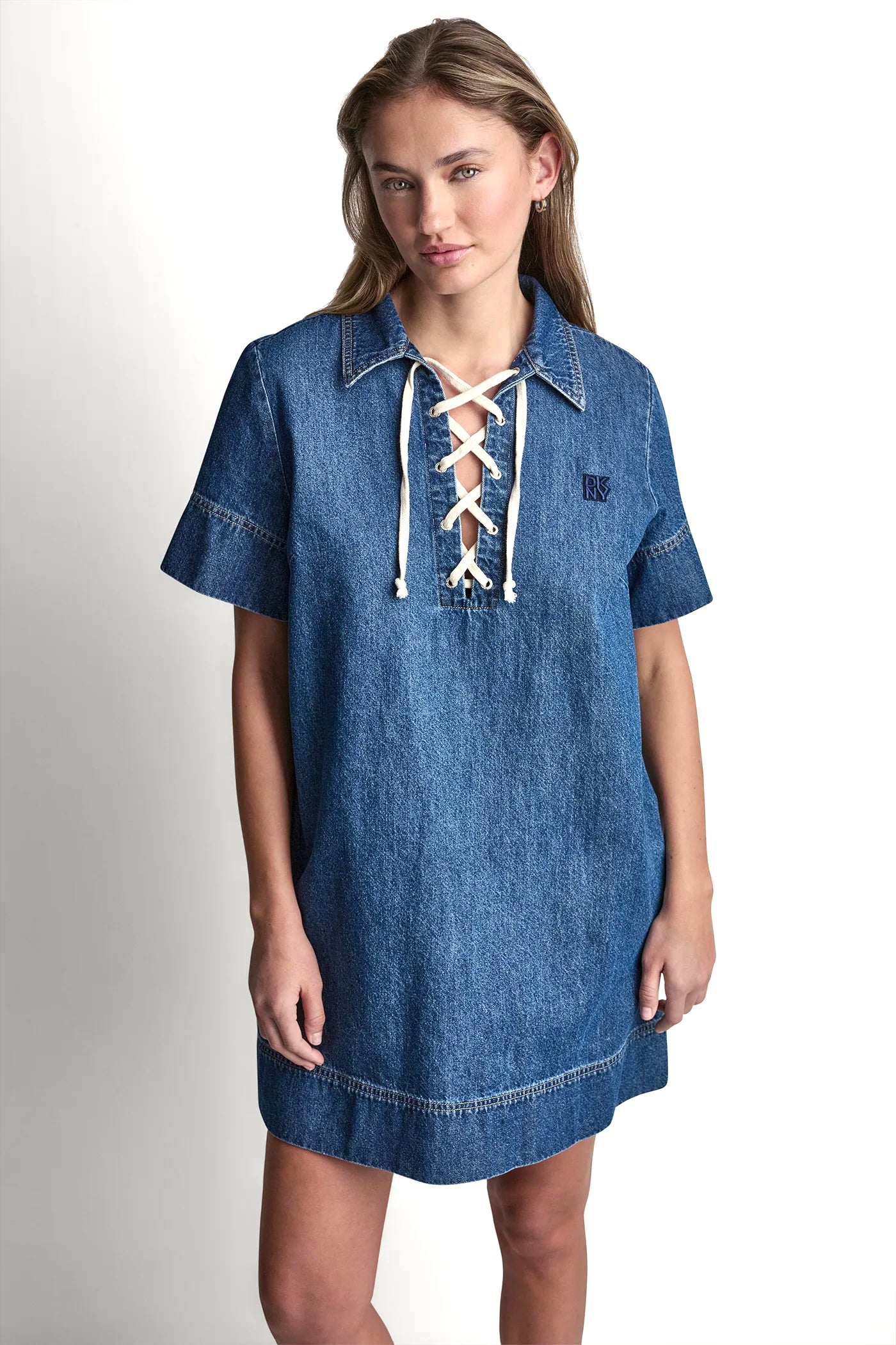 LACE UP DENIM SHIFT DRESS - Image 6