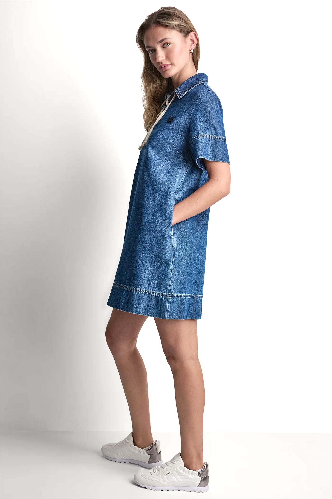 LACE UP DENIM SHIFT DRESS - Image 4