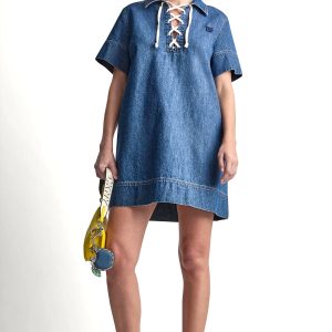 LACE UP DENIM SHIFT DRESS