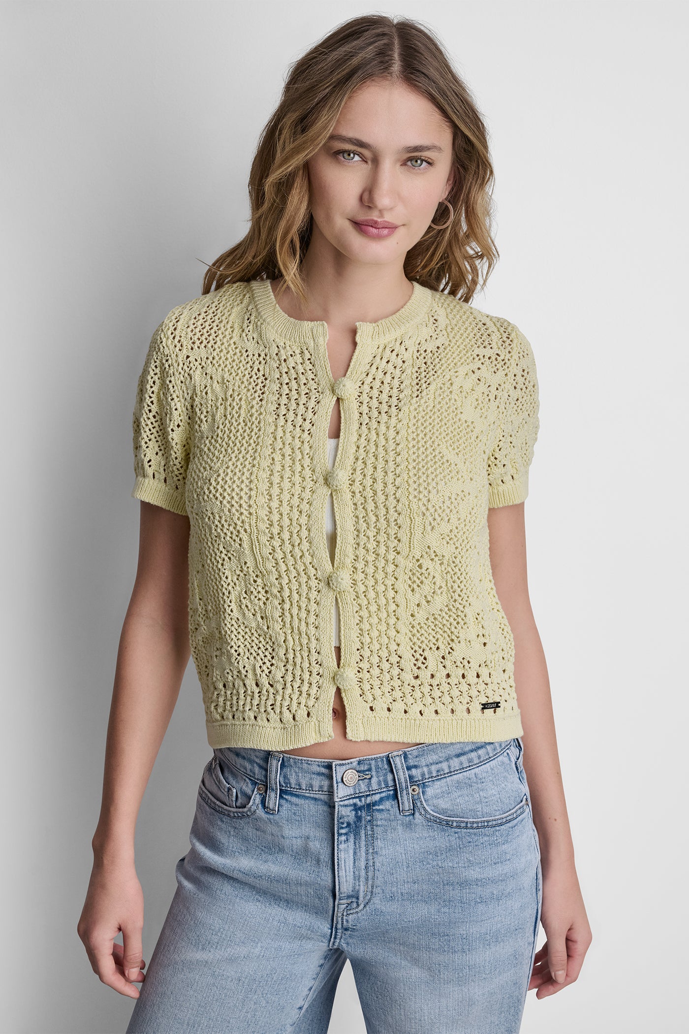 LACE STITCH BUTTON FRONT CARDIGAN - Image 2