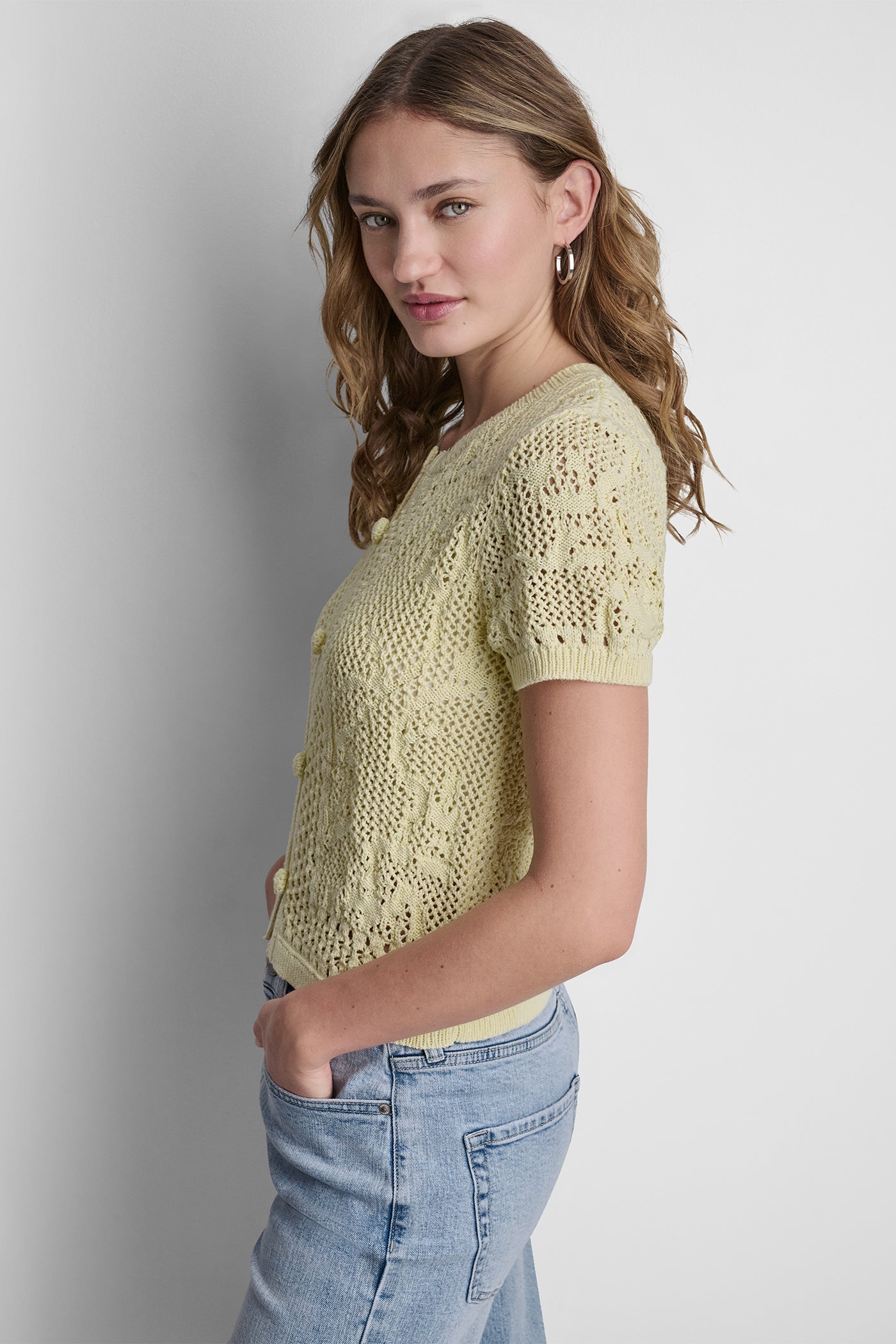 LACE STITCH BUTTON FRONT CARDIGAN - Image 4