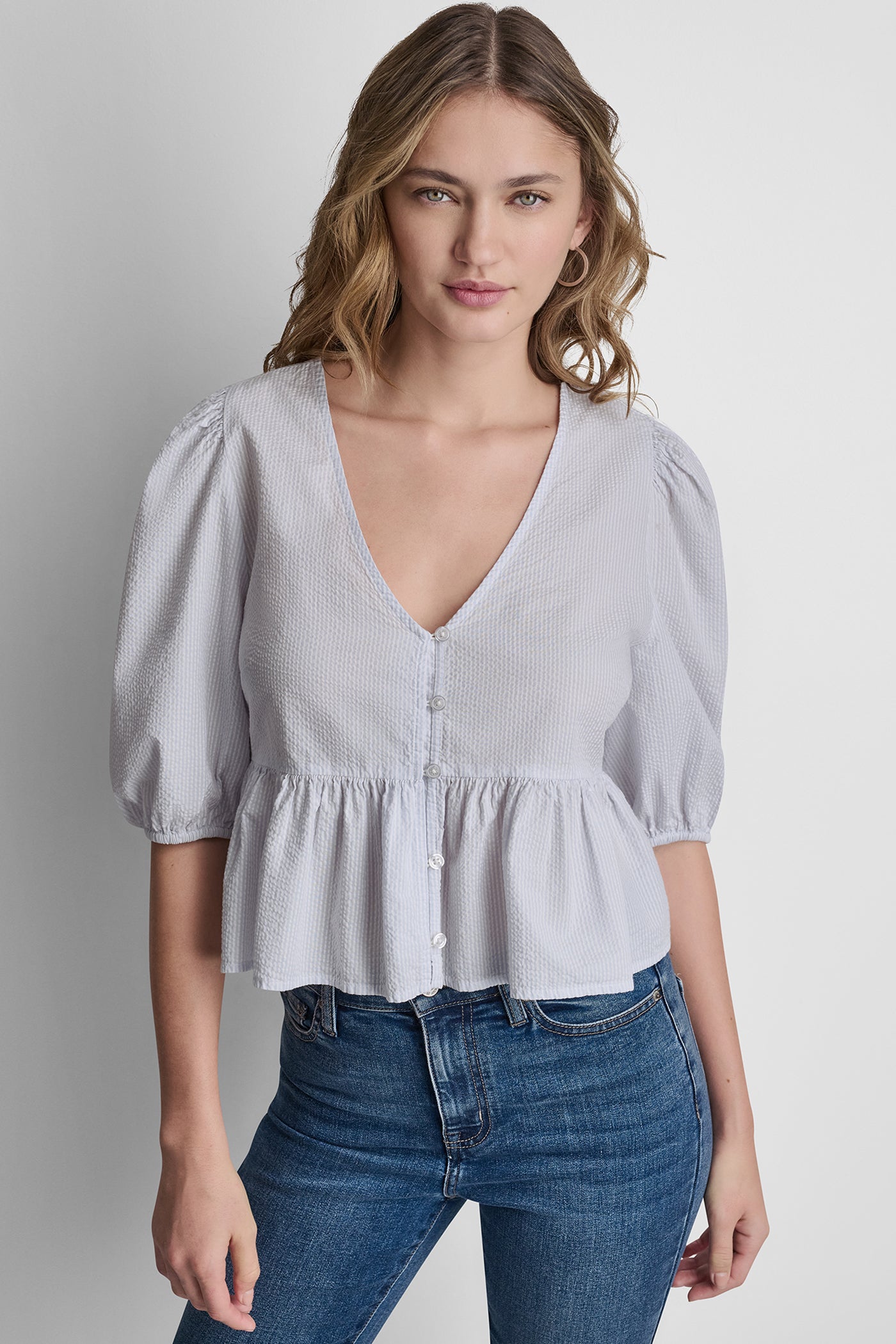 PUFF SLEEVE V-NECK SHIRT - Image 2